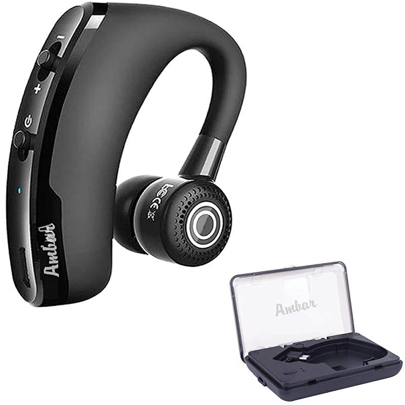 Bluetooth Headset V41 with Portable Charging Case CVC 60 Noise Cancellation Bluetooth Earpiece Compatible with Android iPhone Handsfree for DrivingTruckerOffice