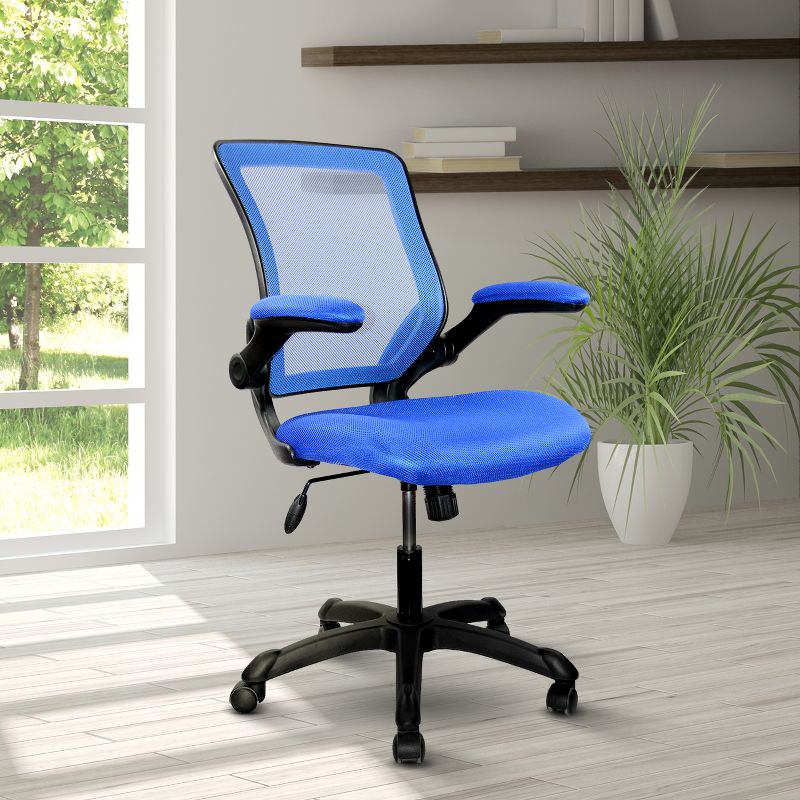 Mesh Task Office Chair with Flip Up Arms Blue - Techni Mobili