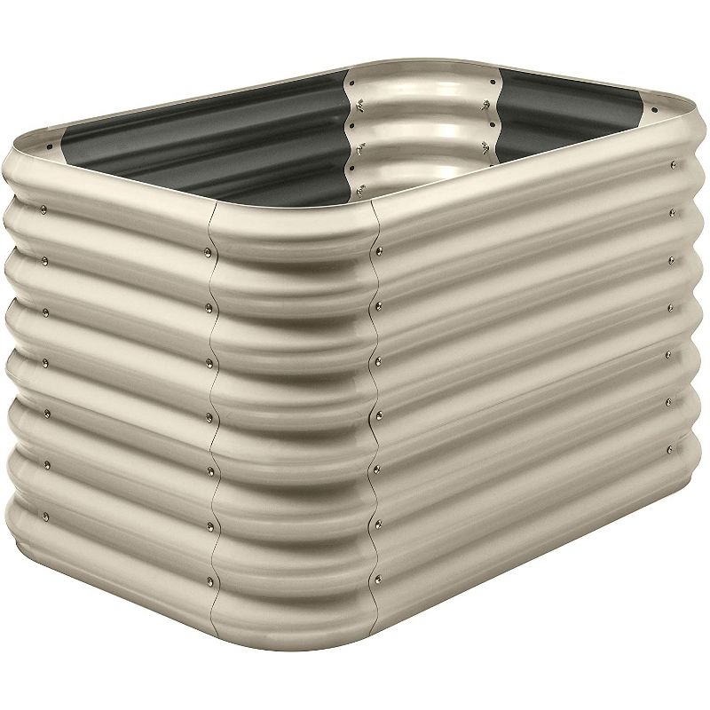 Stratco Double Raised Corrugated Galvanized Steel Metal Outdoor Decor Garden Bed Planter Box with 15 Cubic Feet Capacity, 41 x 28 x 24 Inches, Beige