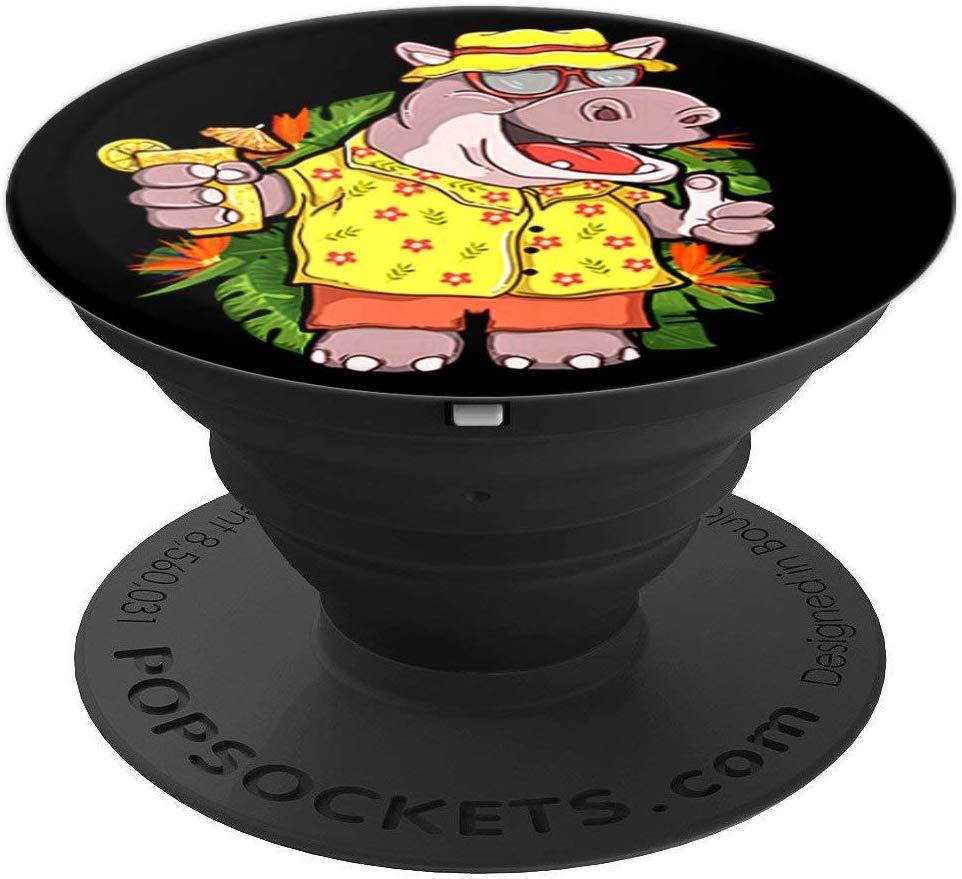 Hippo in Hawaiian design and Shades Funny Vacation PopSockets Grip and Stand for Phones and Tablets