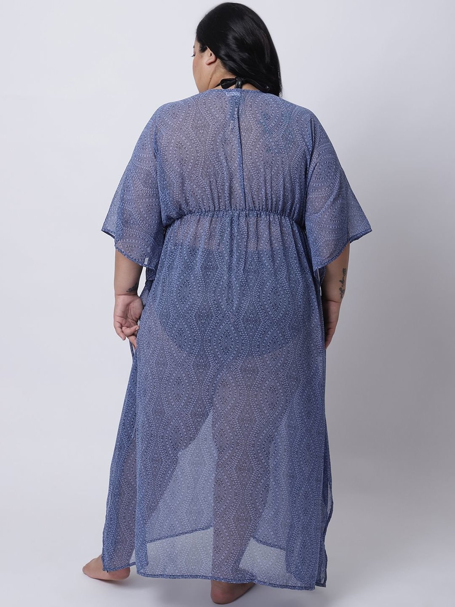 Erotissch Blue Printed Beachwear Cover-Up Kaftan