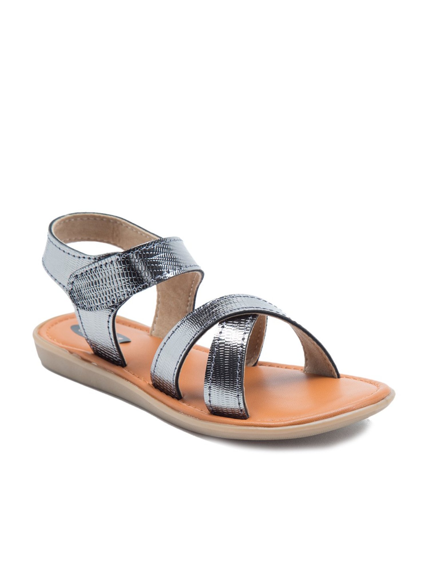 Beanz Kids Kathleen Grey & Tan Cross Strap Sandals
