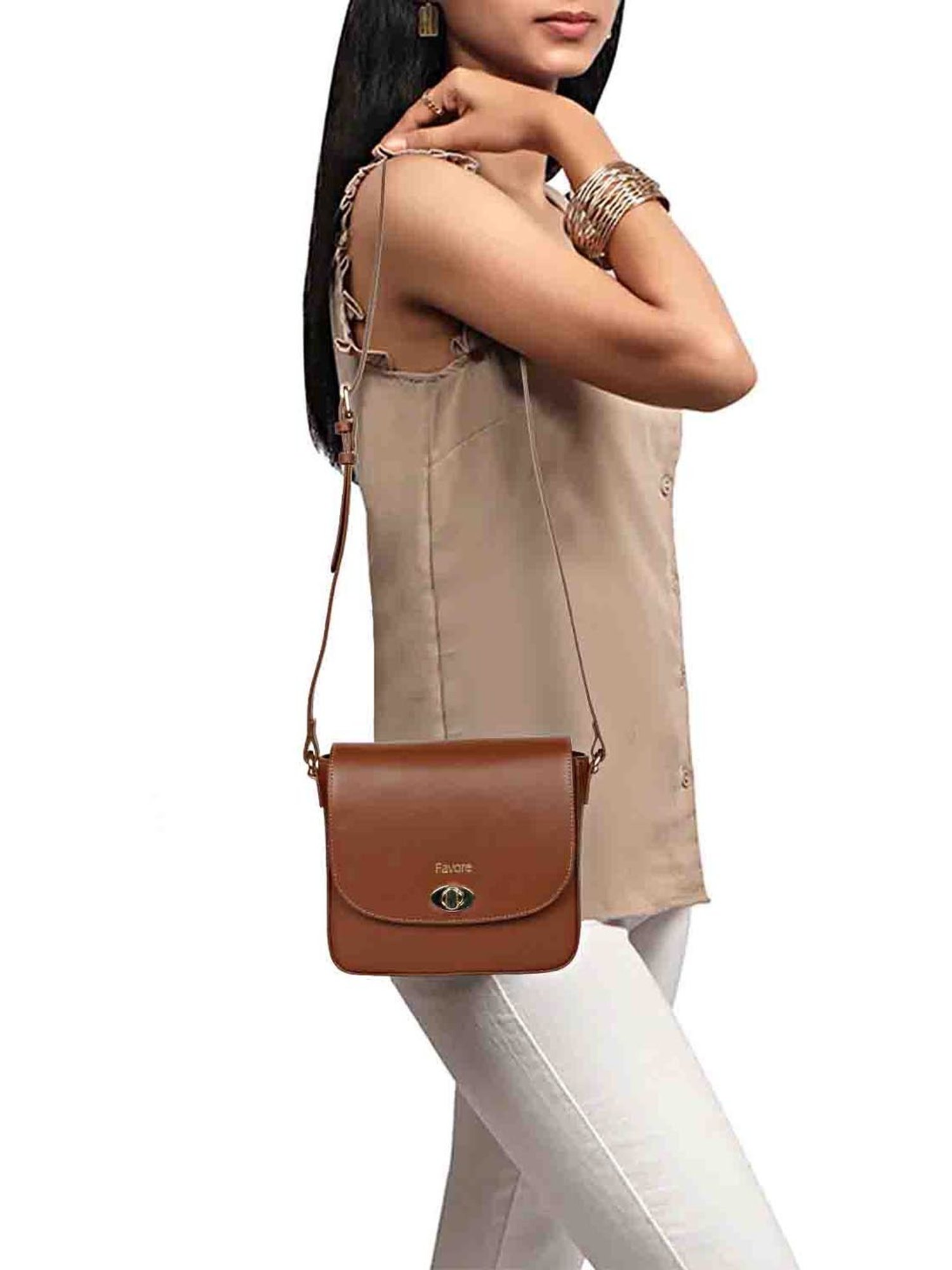 Saint G Tan Solid Small Sling Handbag