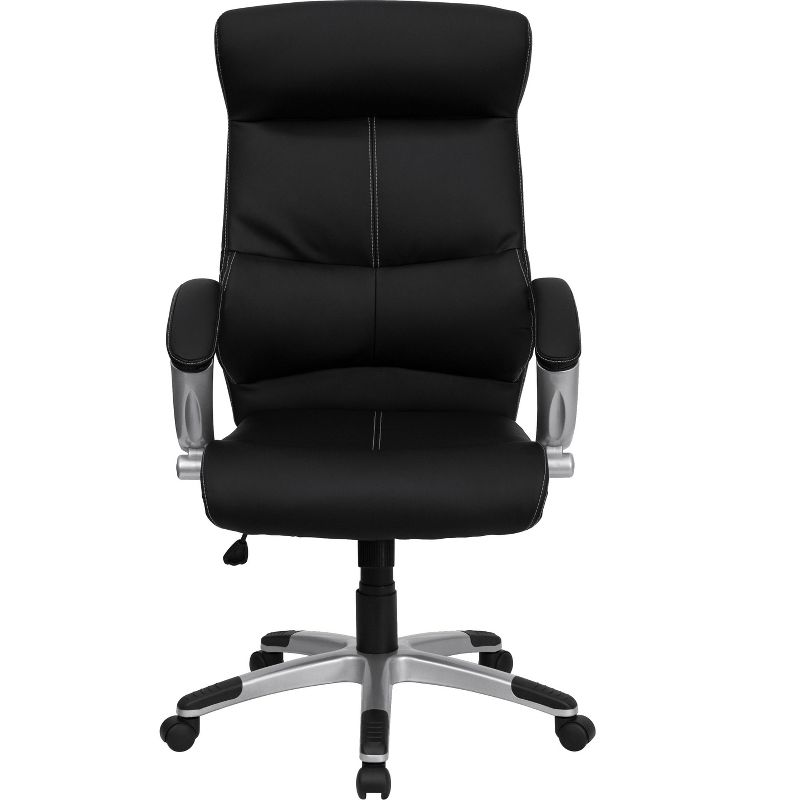 Emma and Oliver High Back Black LeatherSoft/Line Stitched Curved Headrest Swivel Office Chair