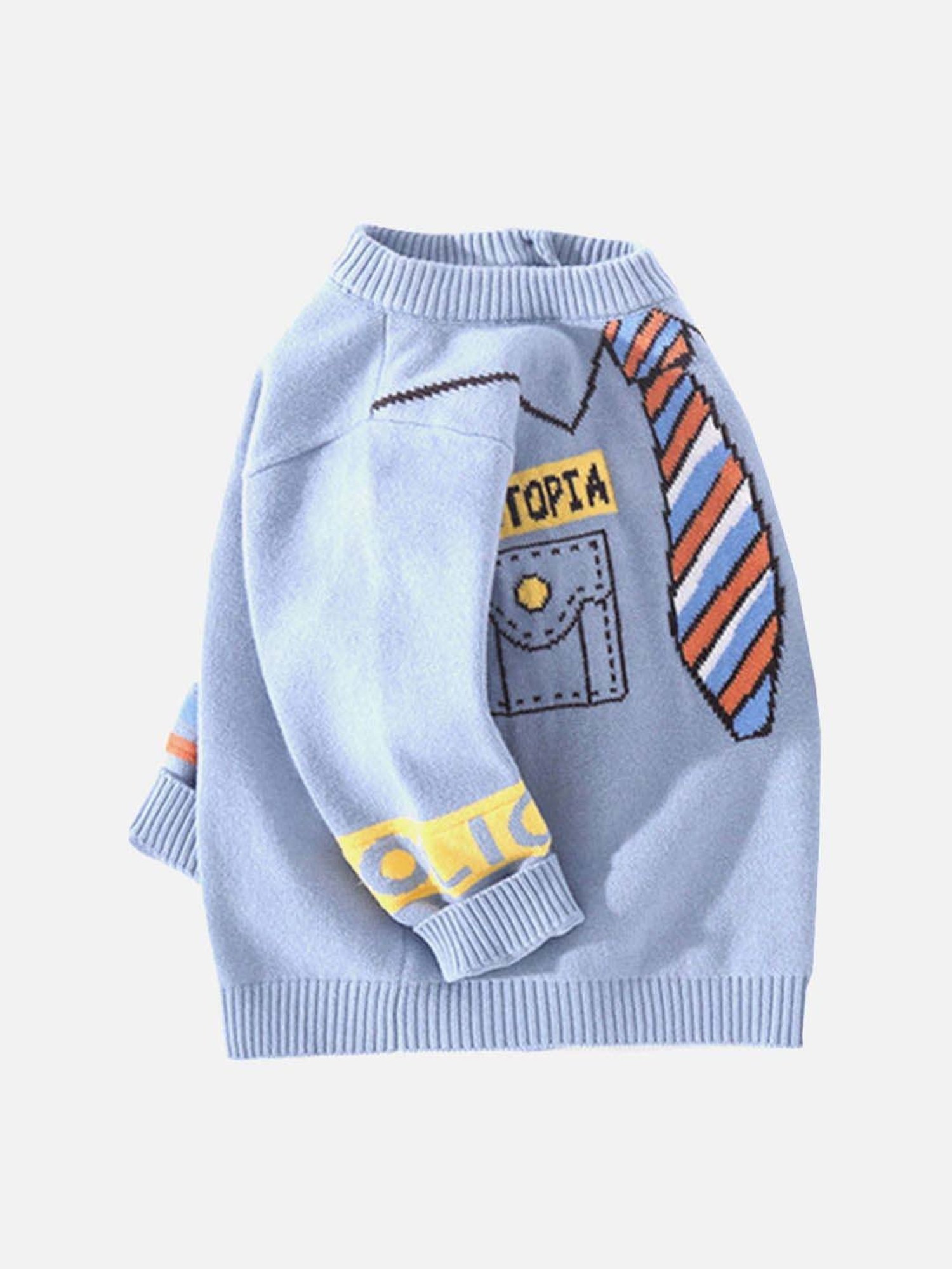 Little Surprise Box Blue Printed Full Sleeves Sweater