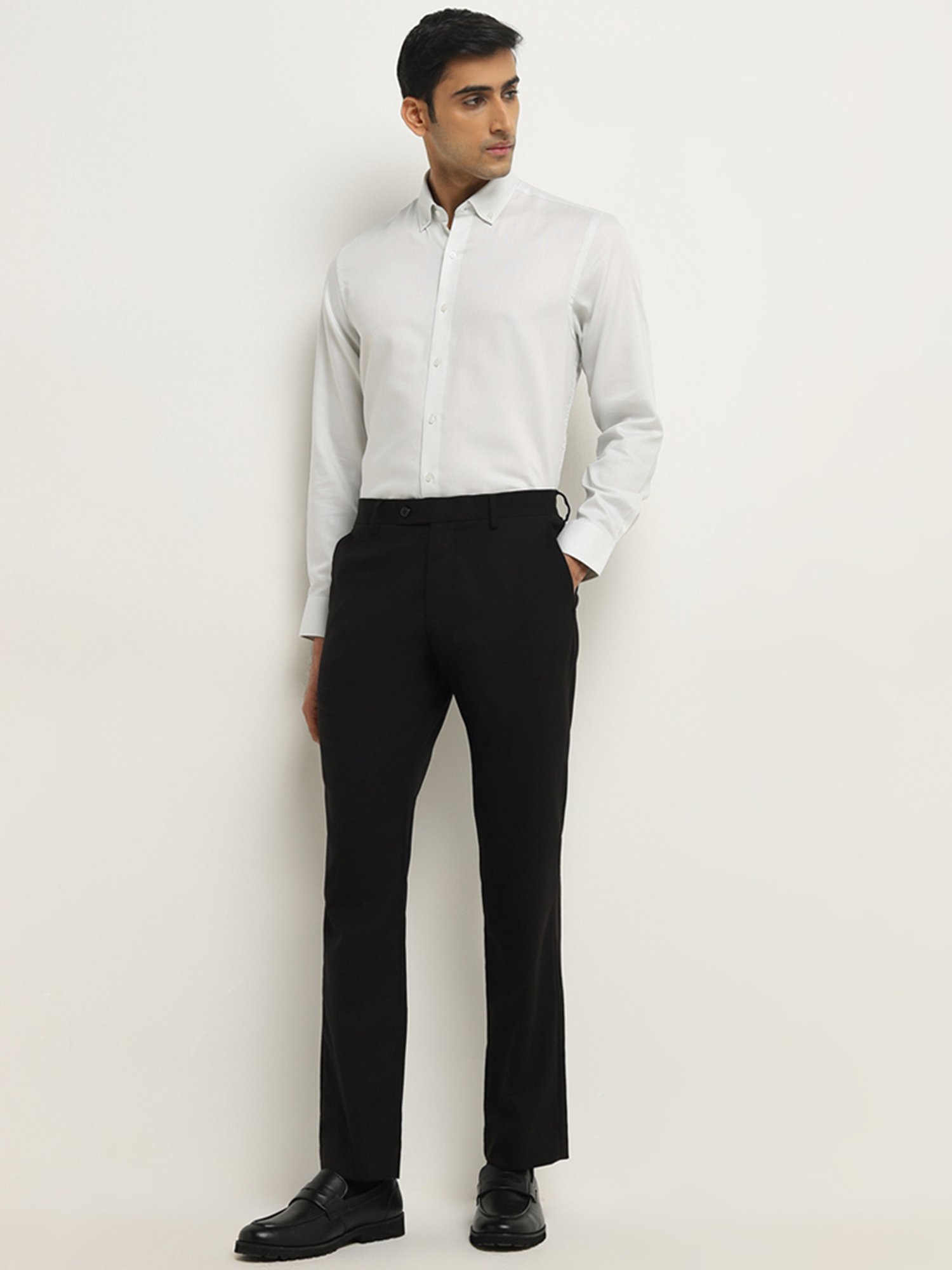 WES Formals by Westside Light Sage Slim-Fit Cotton Shirt