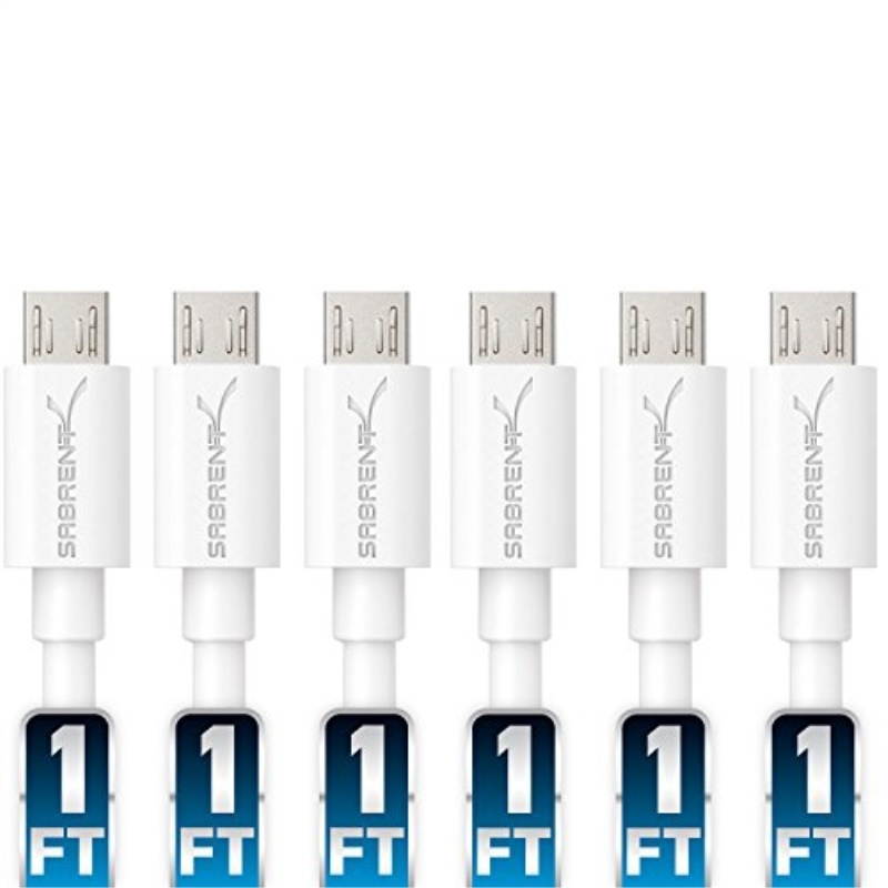 Sabrent 6-pack 22 AWG Premium 3ft Micro USB Cables High Speed USB 2.0 - White (CB-M63W)
