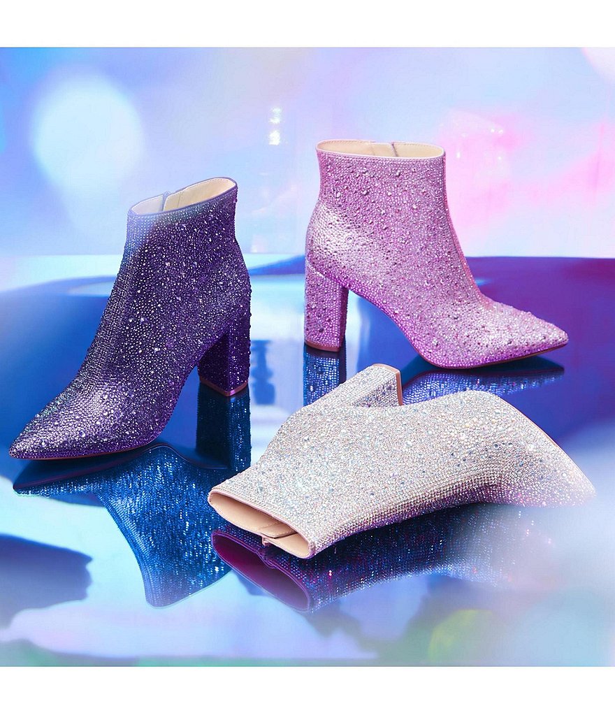 Blue by Betsey Johnson Cady Rhinestone Embellished Block Heel Booties