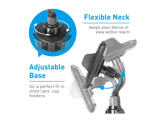 Macally Black Adjustable Automobile Cup Holder Mount for Cell Phones, Smartphones, GPS and PDA MCUPMP