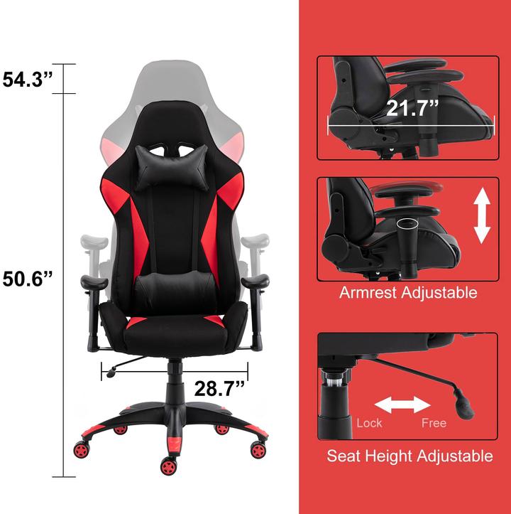 SMUGDESK Gaming Chair Racing Computer Desk Office Chair High Back Game Chair Seat Height Armrest Adjustable Swivel Ergonomic Task Chair with Headrest and Lumbar Support,Grey