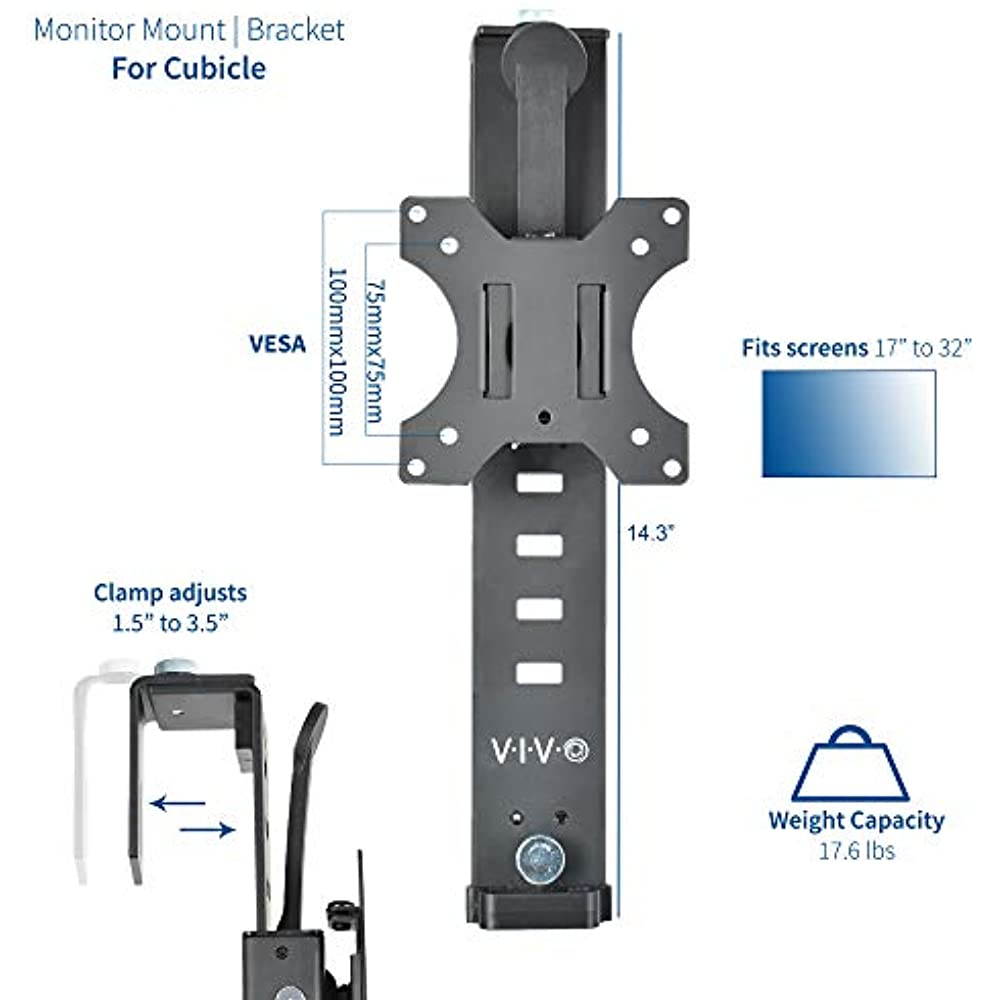 VIVO Black Office Cubicle VESA Monitor Mount Stand Hanger Attachment Clamp for 17" to 32" Screen (MOUNT-CUB1)