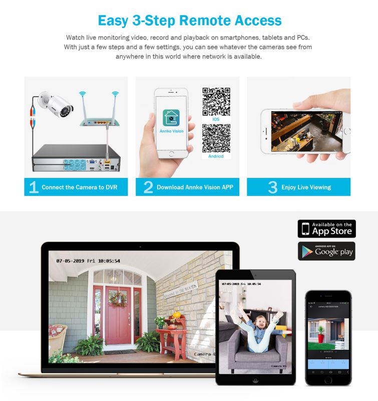 ANNKE 8 Channel CCTV Security Camera System 3MP 5-in-1 DVR with 4&times;1080P HD Weatherproof Cameras, Motion Alert, Remote Access