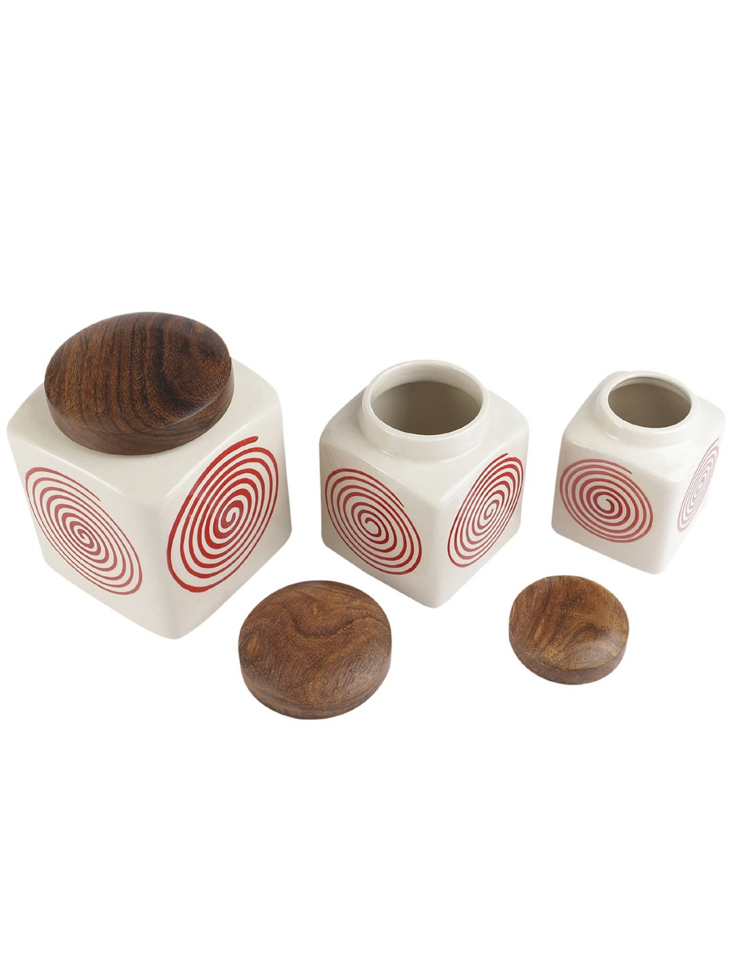VarEesha Red Square Ceramic Jars - Set of 3