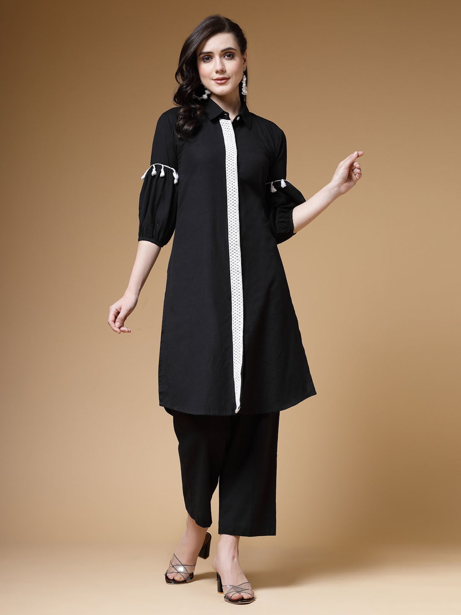 Indibelle Black Cotton A Line Kurta