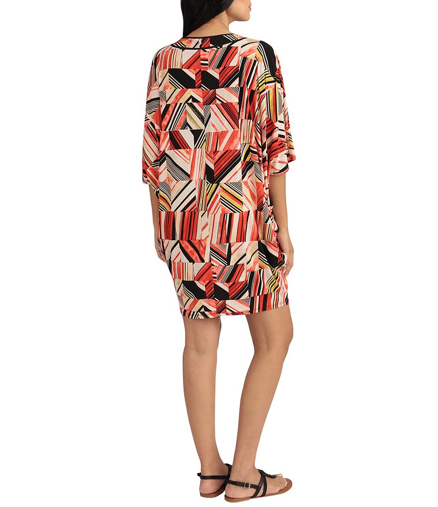 London Times Printed V-Neck Jersey Caftan Dress