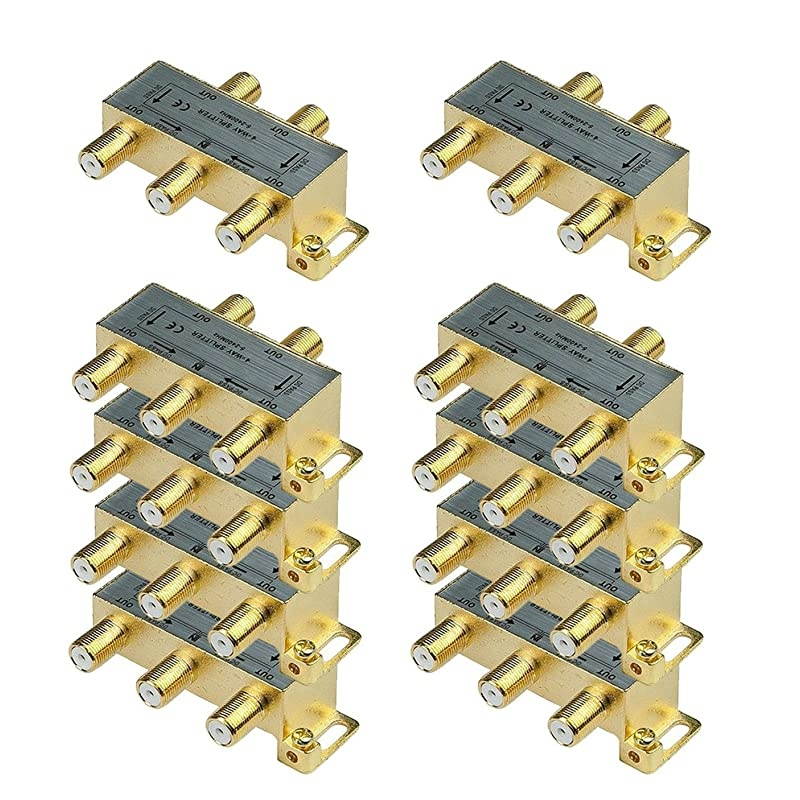 11001510 10Pack Glod Plated 24 Ghz 4Way Coaxial Cable Splitter FType Screw for Video Satellite SplitterVCRCable SplitterTV SplitterAntenna SplitterRG6 Splitter