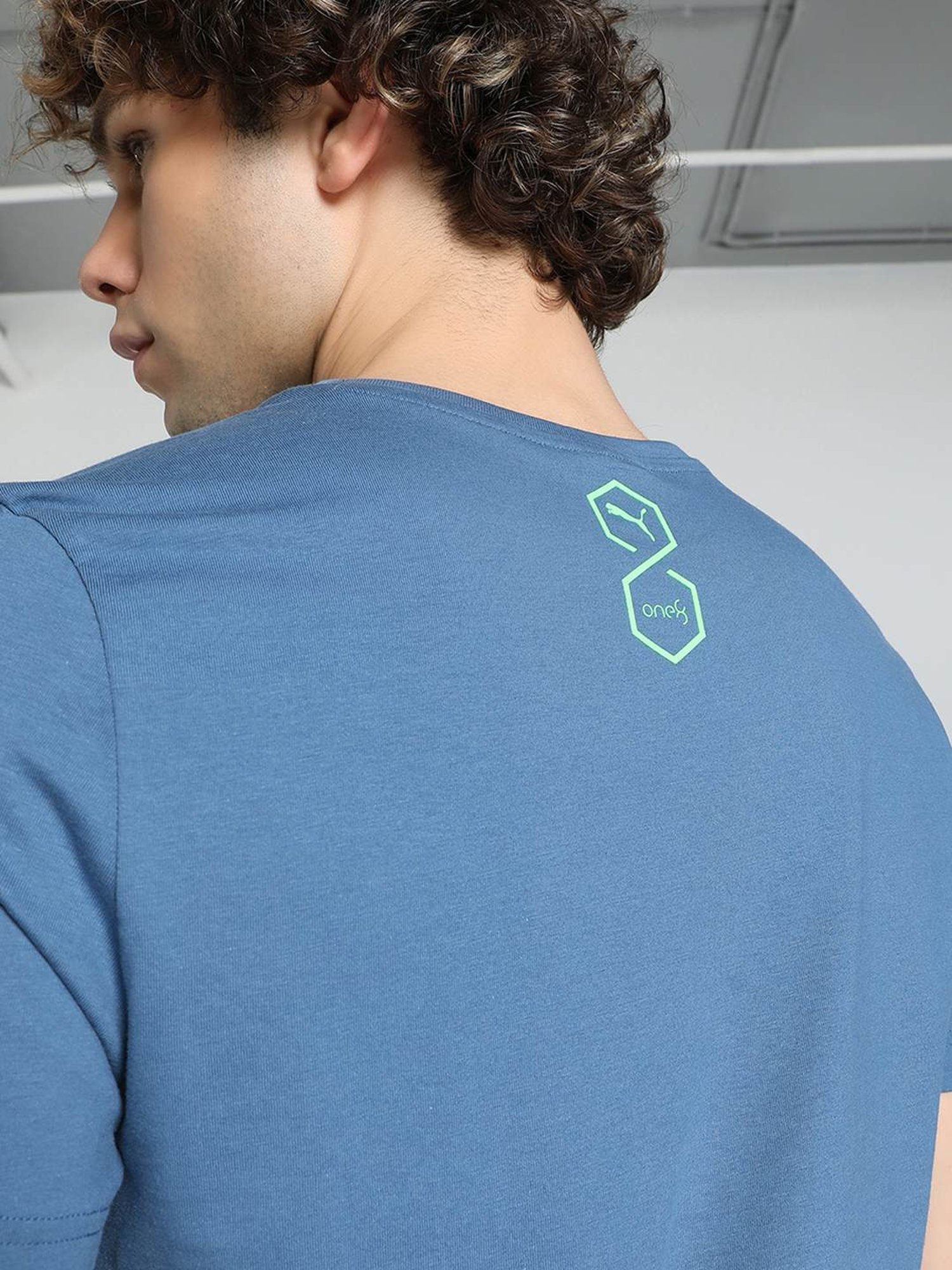 Puma Blue Cotton Regular Fit Printed T-Shirt