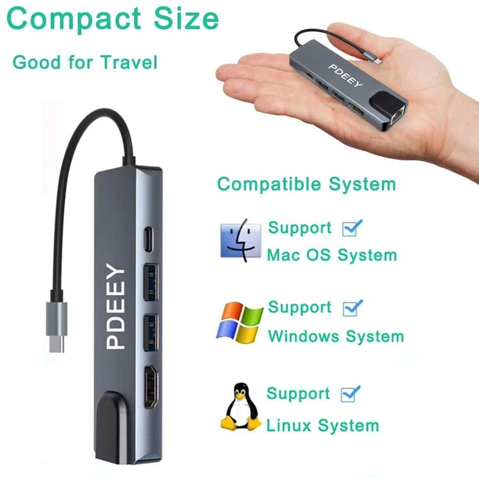 HDMI to Ethernet Adapter Compatible for Nintendo Switch Lite Dock with USB Bluetooth Hub and PD 60W USB-C Charging Port Thunderbolt 3 Compatible Samsung Dex Galaxy Tab A 2019 MacBook/Pro/Air