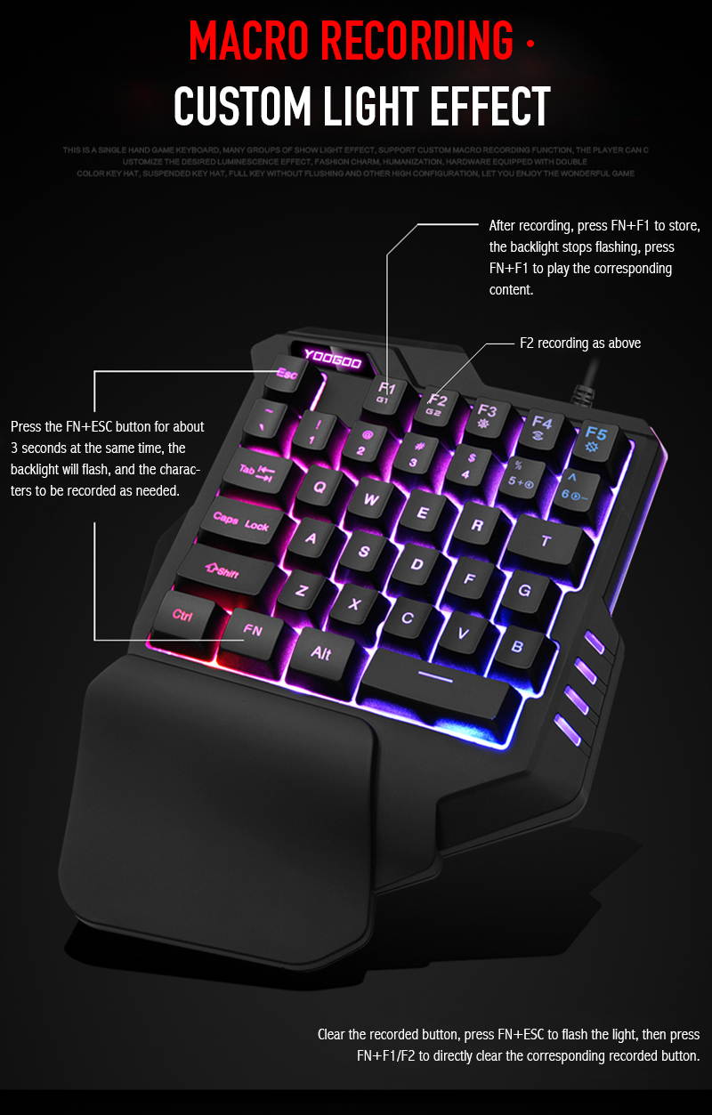 HISPETECH LED Backlit Single Hand Keyboard Gaming Mechanical Feeling USB Professional Desktop Wired Keyboard Ergonomic Wrist Support For Games Computer PC