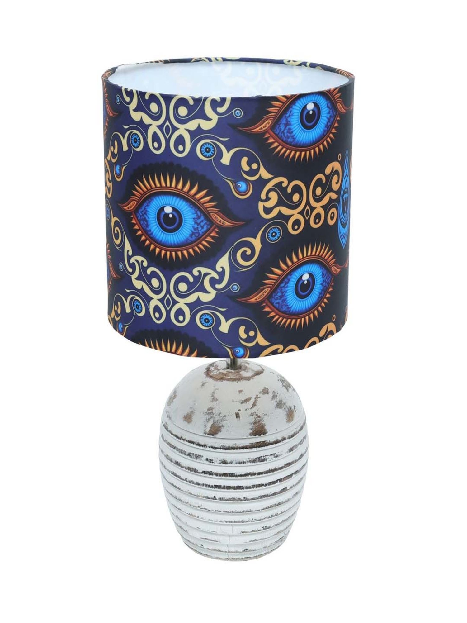 Homesake Beauty in Eye Multicolor Wood Ribbed Basket Table Lamp with Fabric Lampshade
