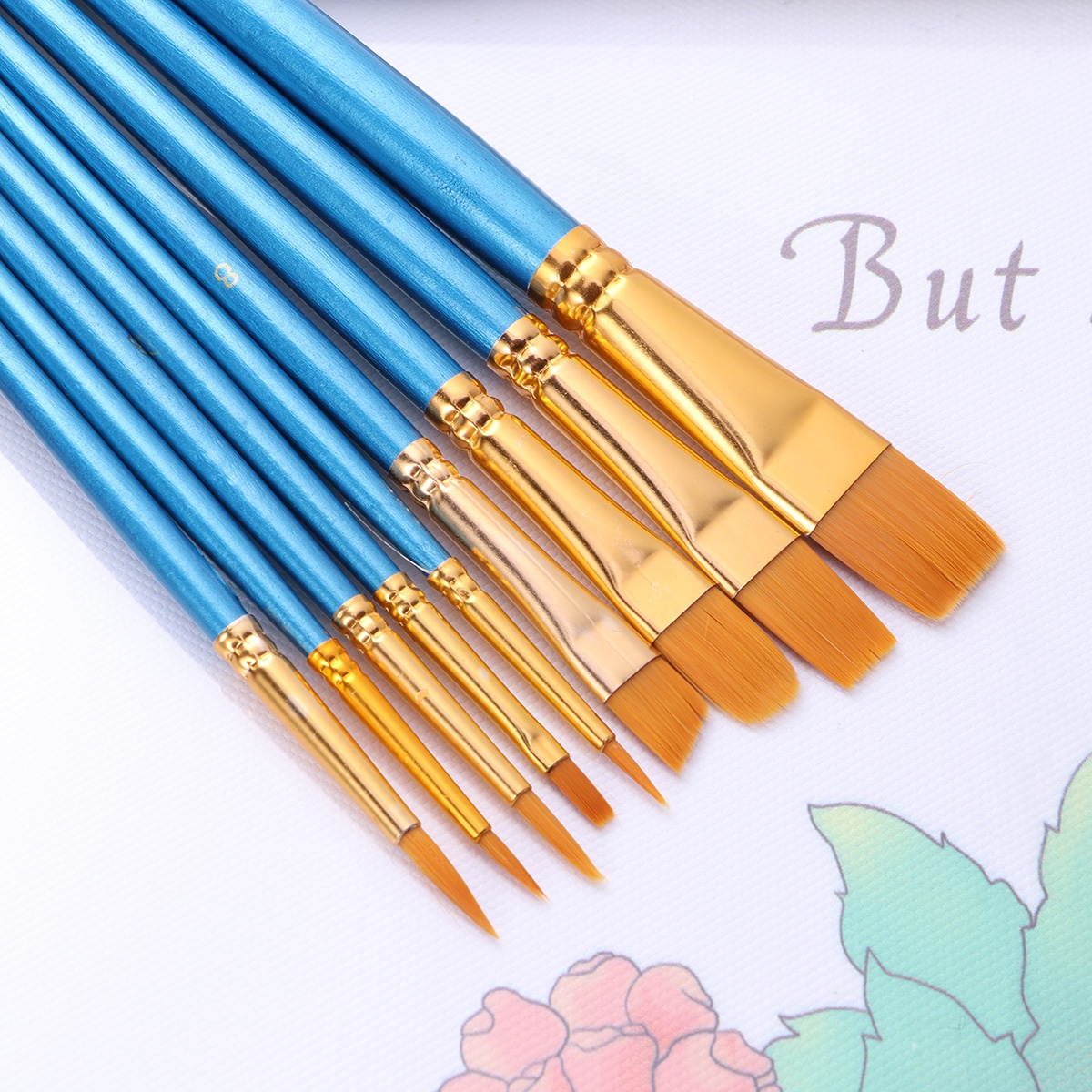 10pcs Paint Brushes Art Set for Acrylic/Oil/Watercolor Painting Nylon Wool Blue Bar