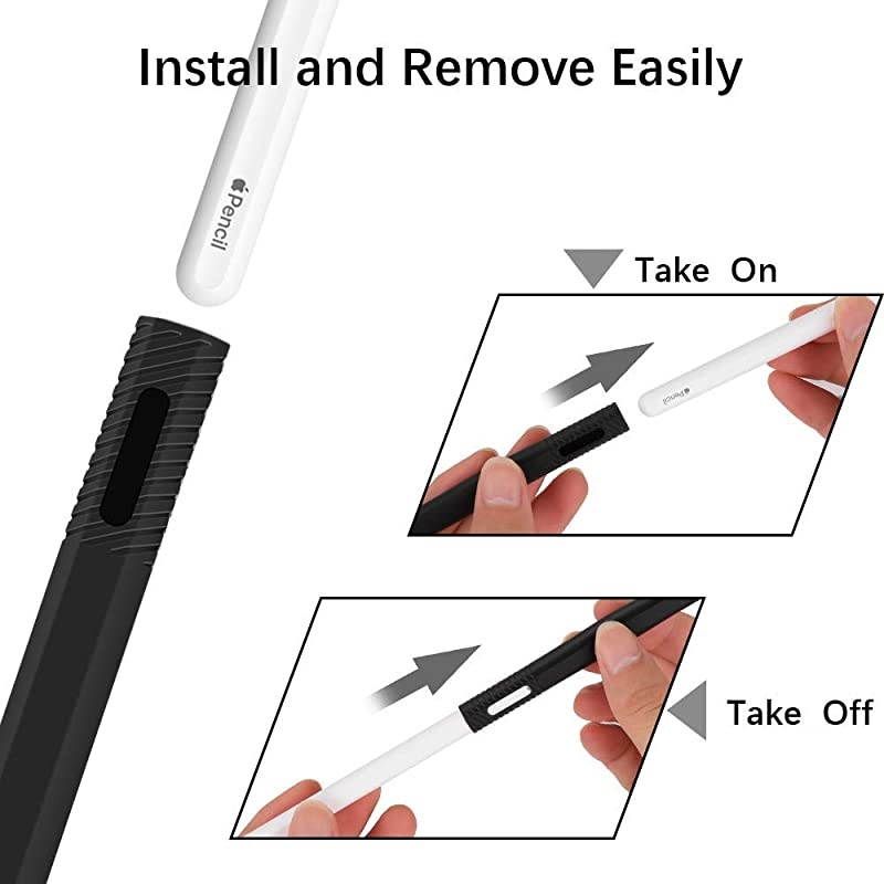 Silicone Case Compatible with New Apple Pencil 2nd Generation Protective AntiSlip Grip Sleeve with Nib Cover 2 Pieces Do not Affect for Pencil Mode Switch amp Magnetci Black