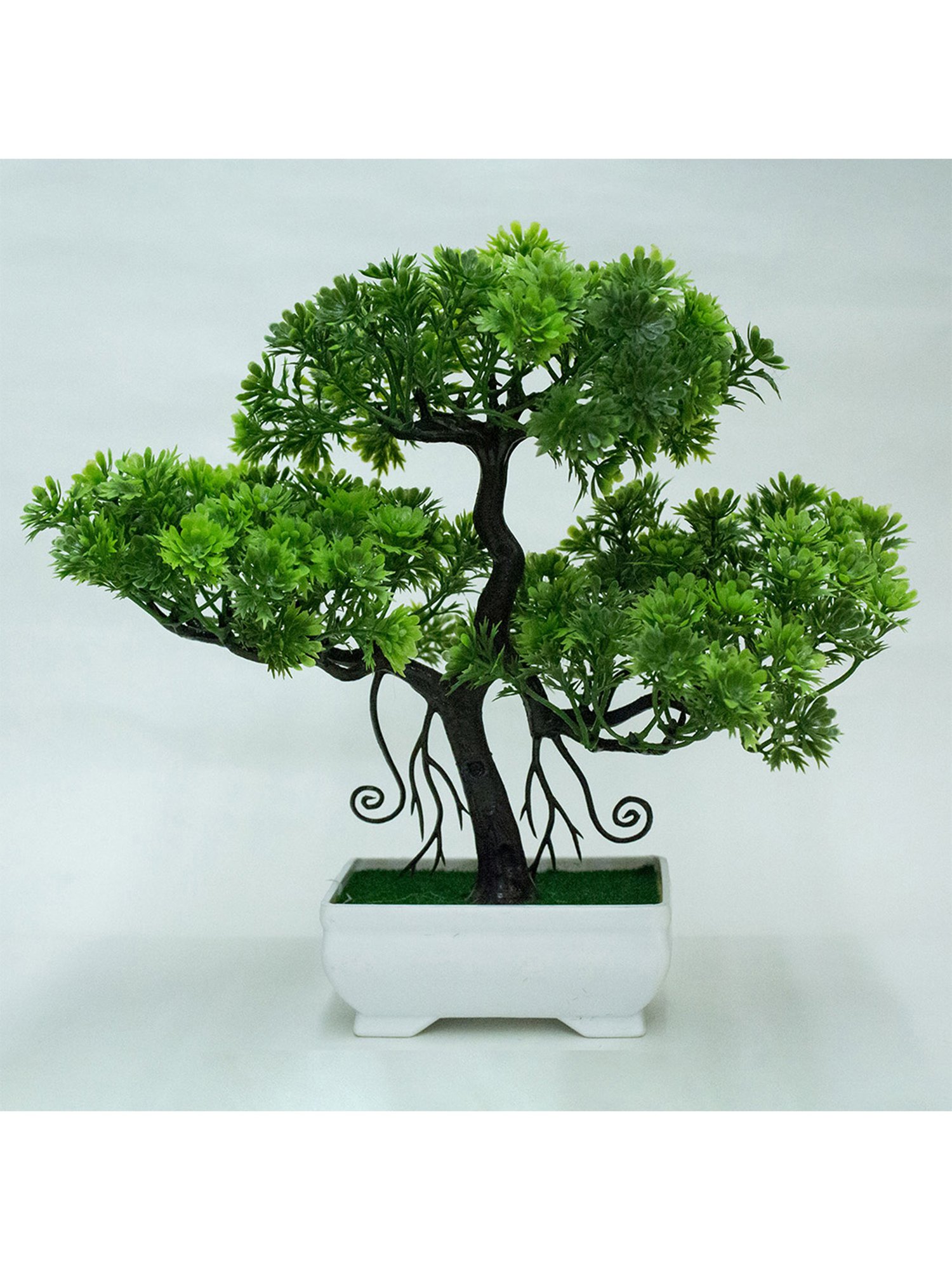 Amflix Green Artificial Bonsai Plant With Pot