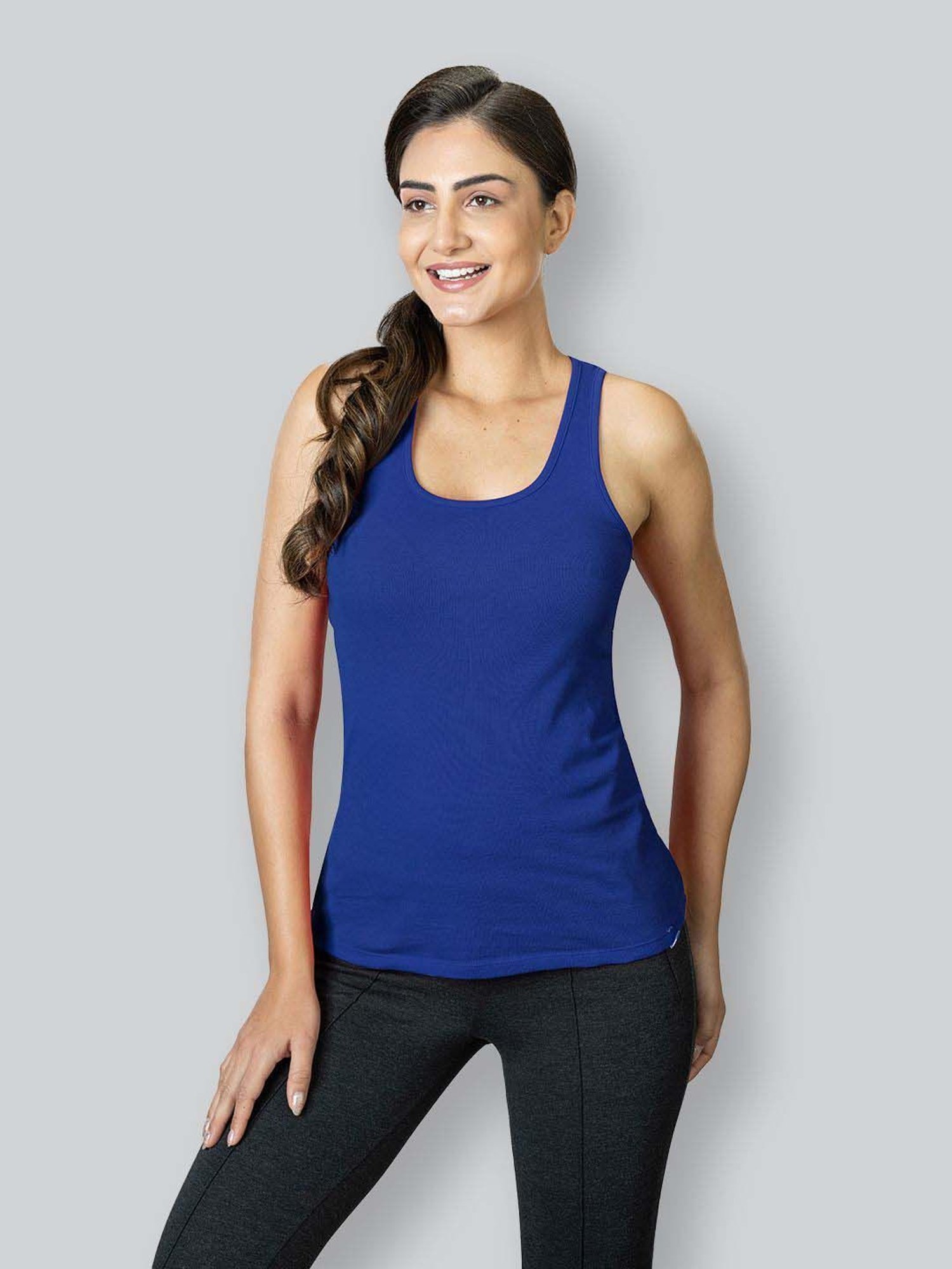 Lyra Blue Cotton Plain Tank Top