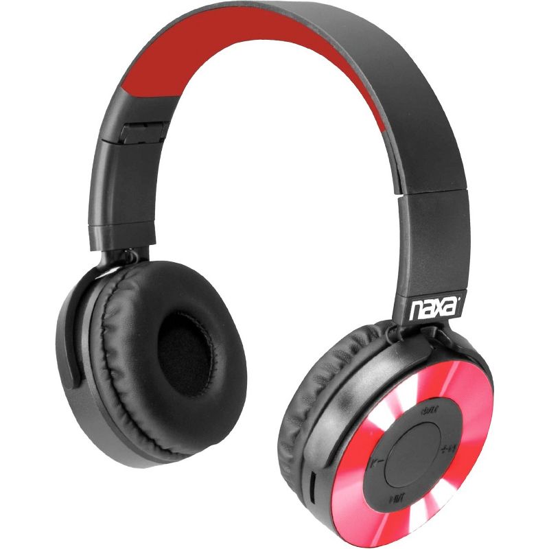 Naxa Metro Bluetooth Headphones - Stereo - Black/Red - Mini-phone - Wired/Wireless - Bluetooth - 33 ft - 32 Ohm - 20 Hz 20 kHz - Over-the-head