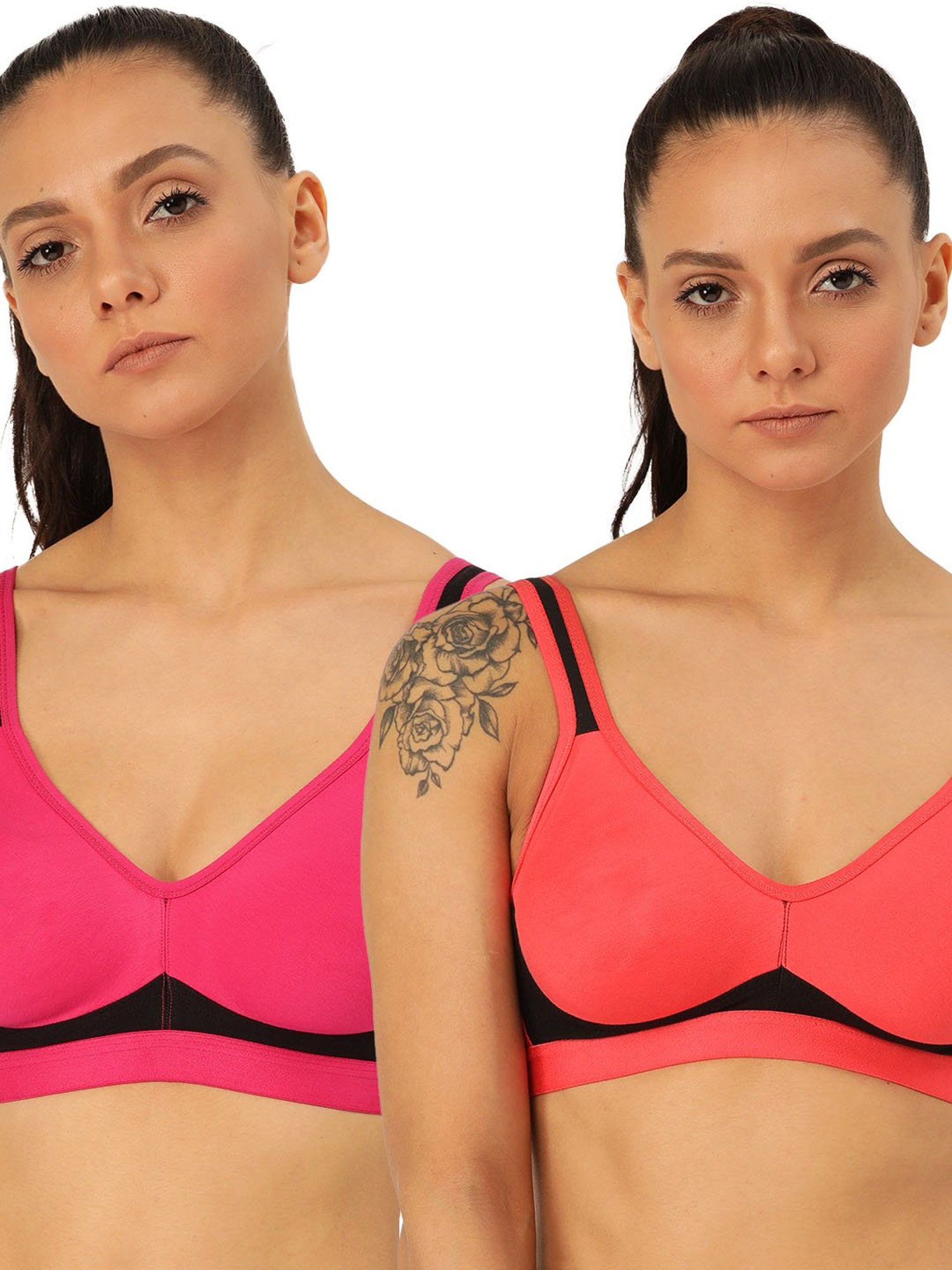 Lady Lyka Multicolor Non Wired Non Padded Sports Bra (Pack of 2)