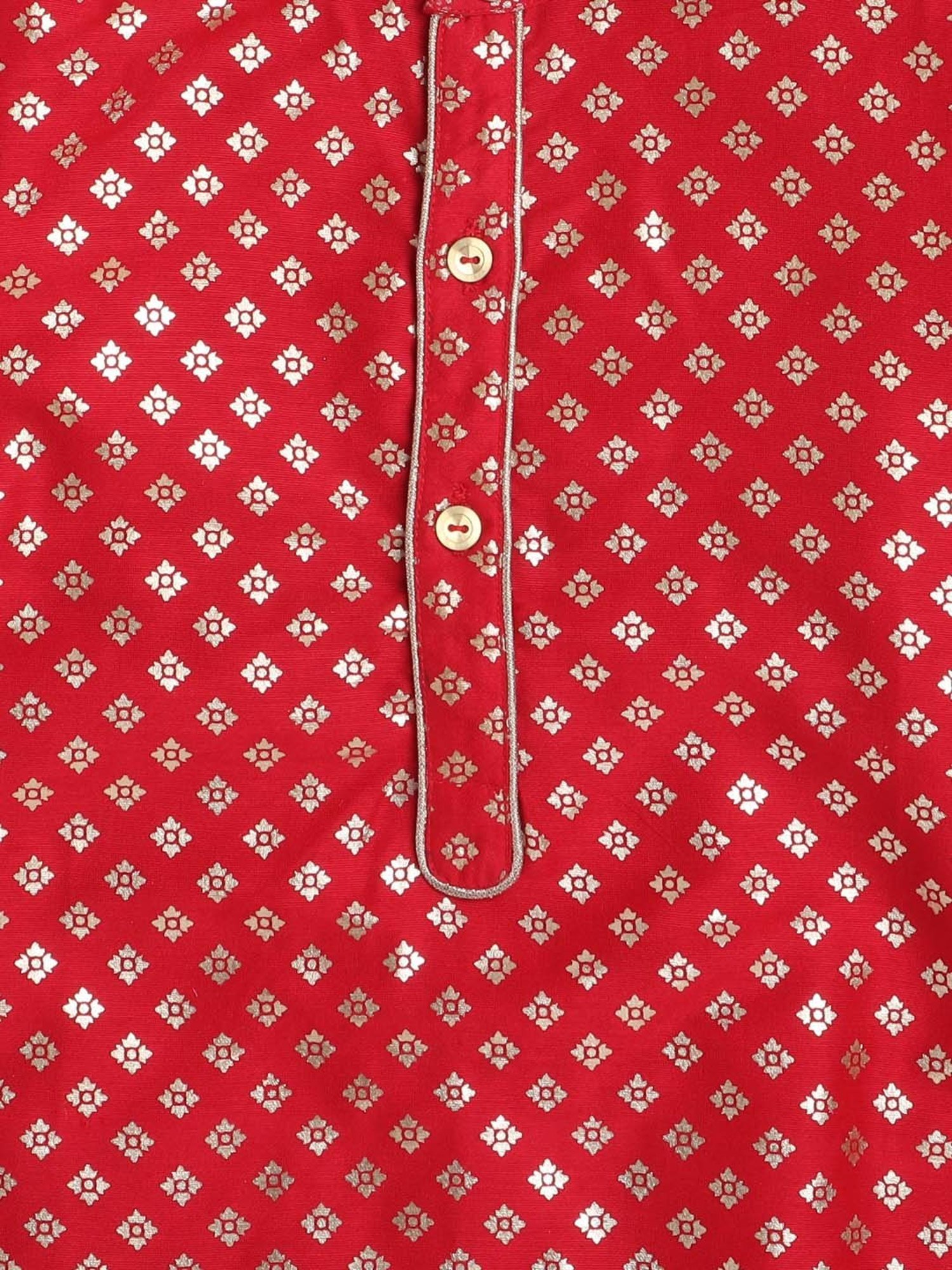 The Magic Wand Kids Red & White Cotton Printed Full Sleeves Kurta Set