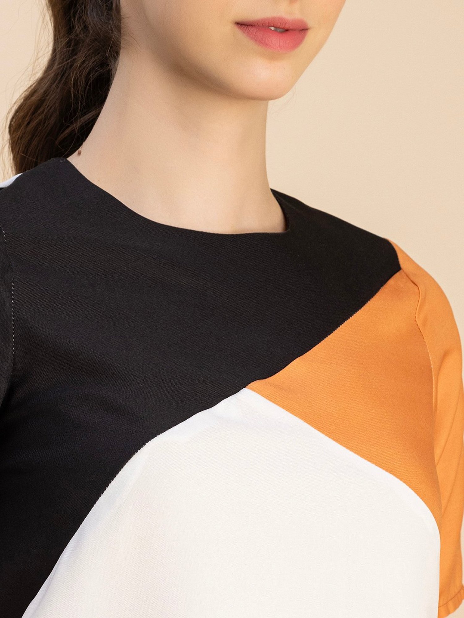 Moomaya Black & Orange Color-Block Top
