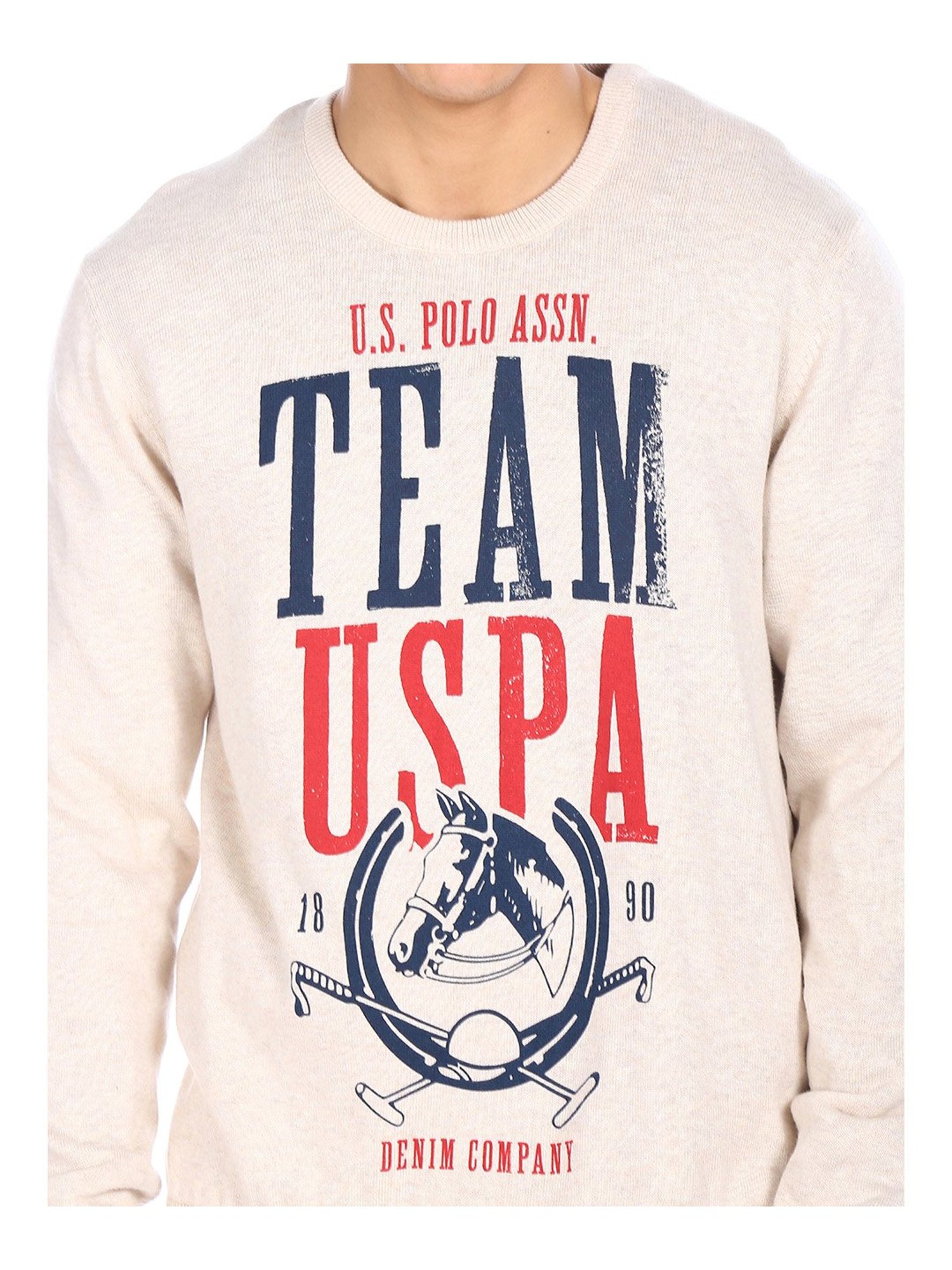 U.S. Polo Assn. Cream Round Neck Sweater