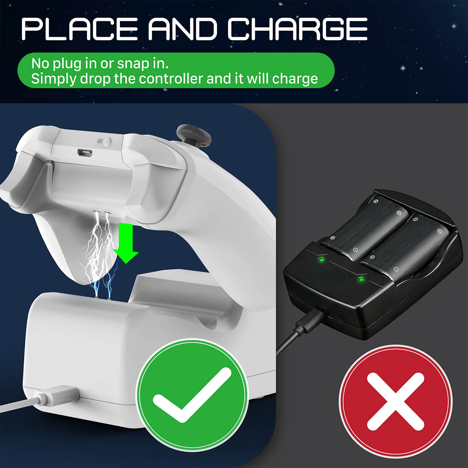 Fosmon Xbox One / One X / One S Controller Charger, [Dual Slot] High Speed Docking / Charging Station with 2 x 1000mAh Rechargeable Battery Packs (Not for Elite Controller) - White