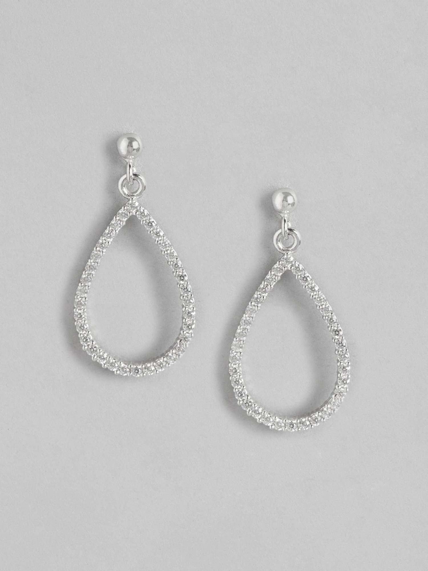Zavya 92.5 Sterling Silver CZ Studded Rhodium-Plated Hanging Stud Earrings for Women