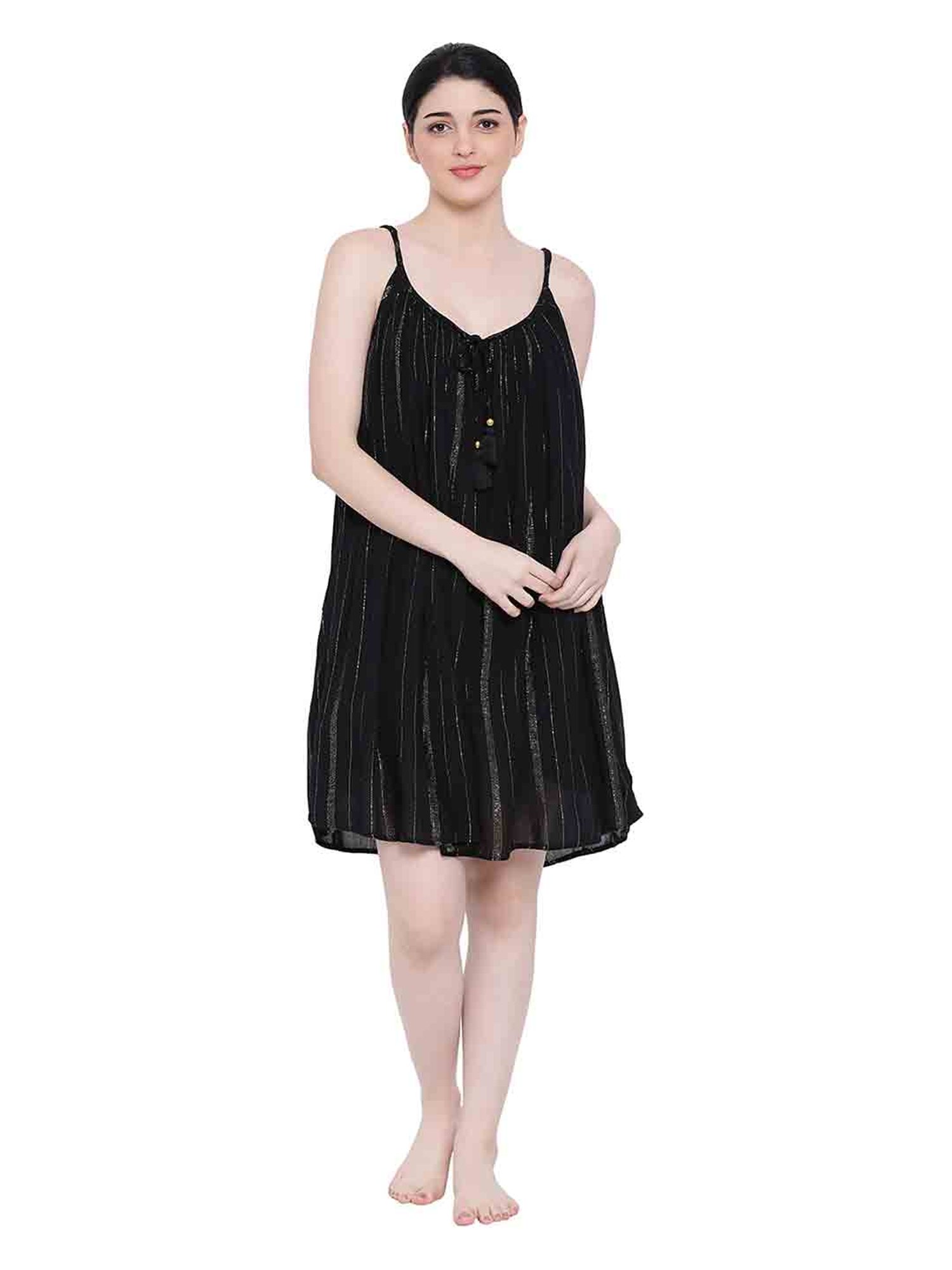 Oxolloxo Black Courtney Vinaya Lurex Night Dress