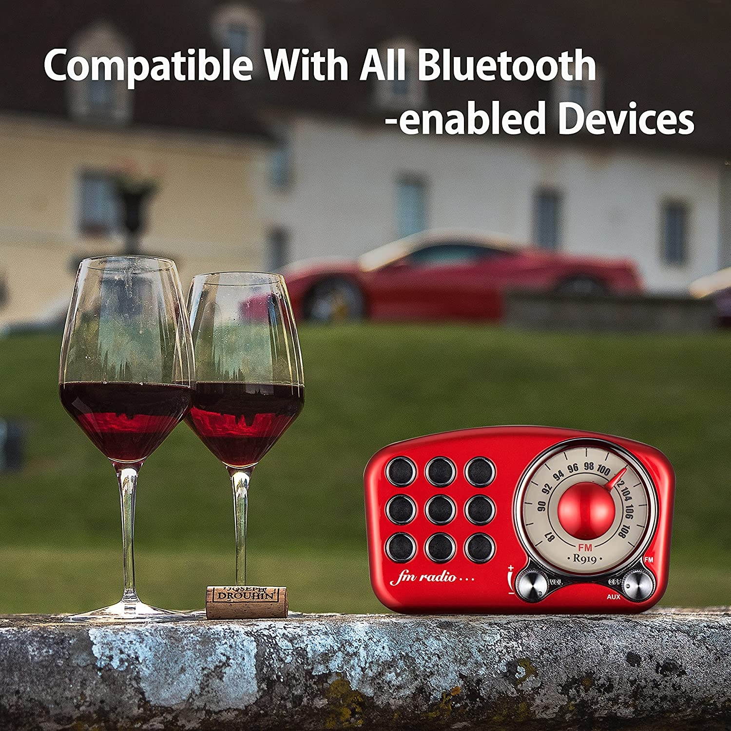 Retro Bluetooth Speaker, Vintage Radio FM Radio with Old Fashioned Classic Style, Strong Bass Enhancement, Loud Volume, Bluetooth 4.2 Wireless Connection, TF Card and MP3 Player (RED)