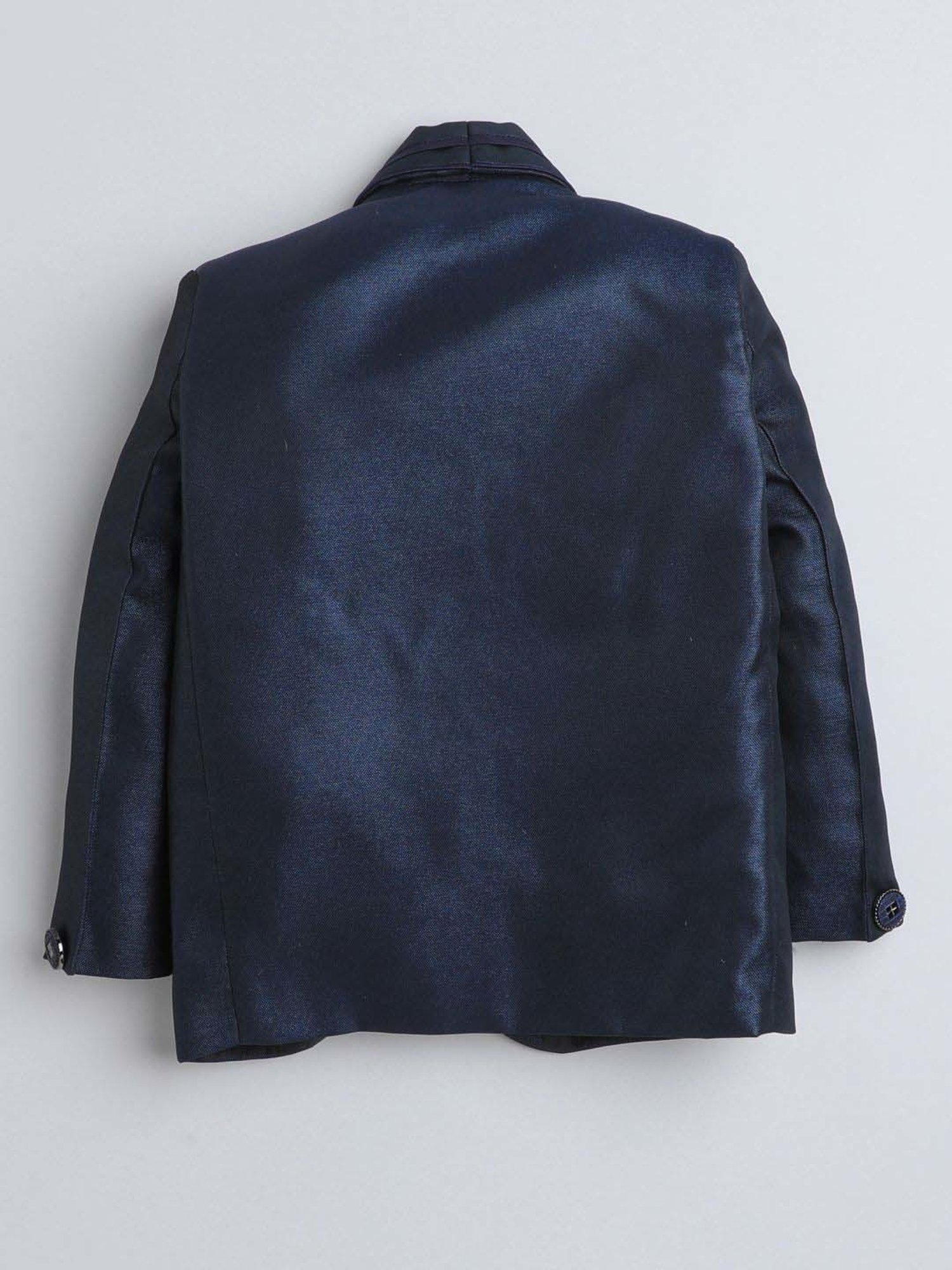 Fourfolds Boys Navyblue Solid Full Sleeves Suit Set