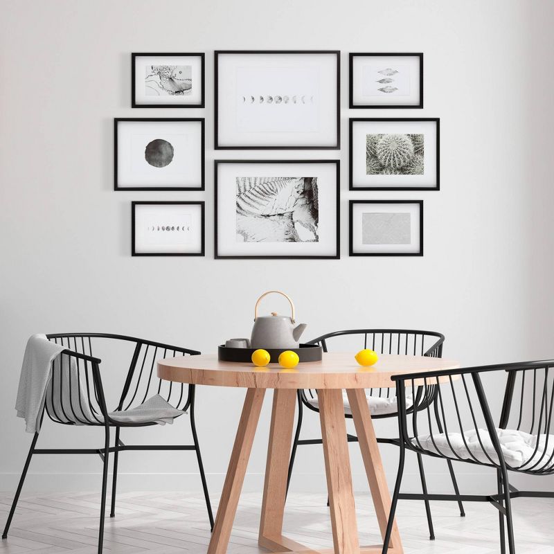 8pc Gallery Wall Frame Set with Decorative Art Prints and Hanging Template Black - Gallery Solutions
