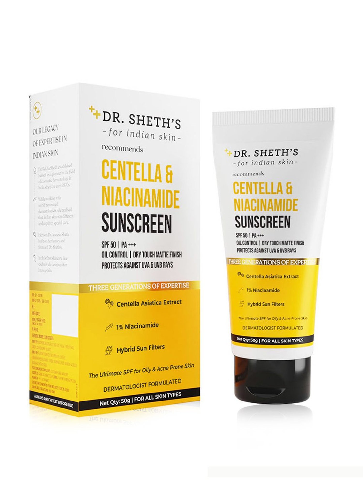 Dr. Sheth's Centella & Niacinamide Oil & Acne Control Sunscreen - 50 gm
