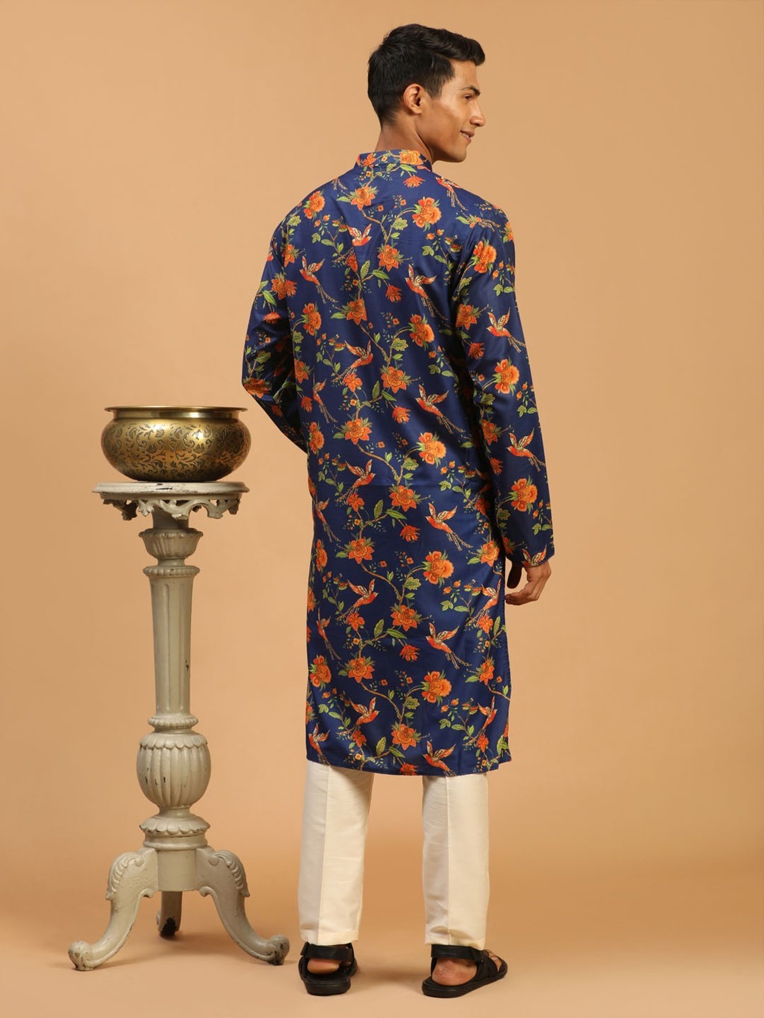 Vastramay Navy Blue And Cream Regular Fit Printed Kurta Bottom Set