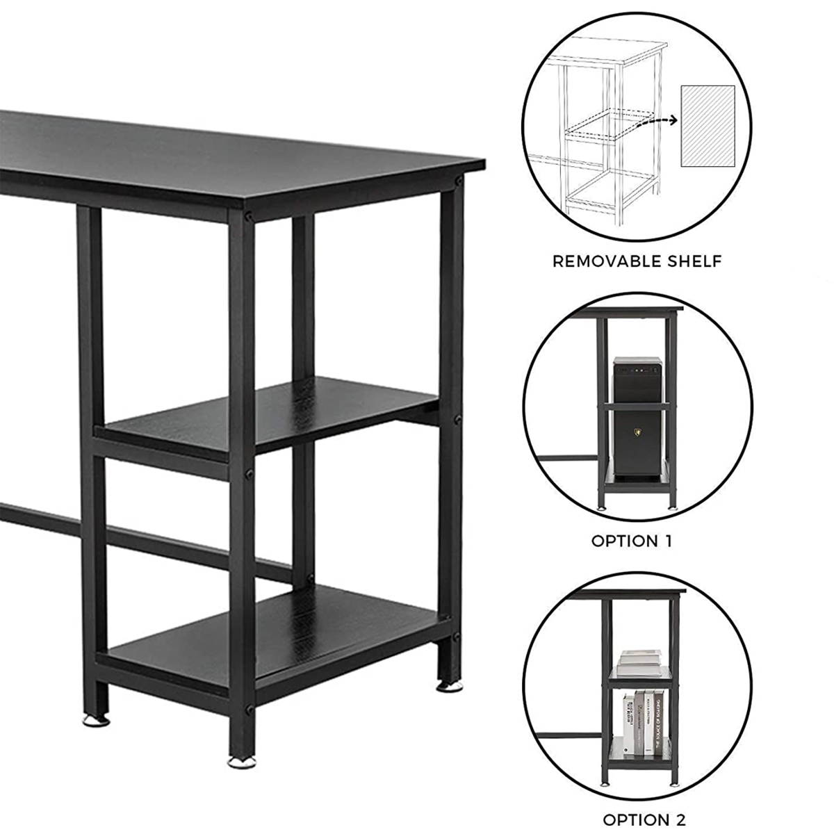 55&rdquo; L Shape Computer Desk with 2 Storage Shelf, Corner Computer Gaming Desk with Movable Shelf Table for Home Office, Modern Simple Style PC Desk, Large Size Corner Computer Desk with Shelf, GT183
