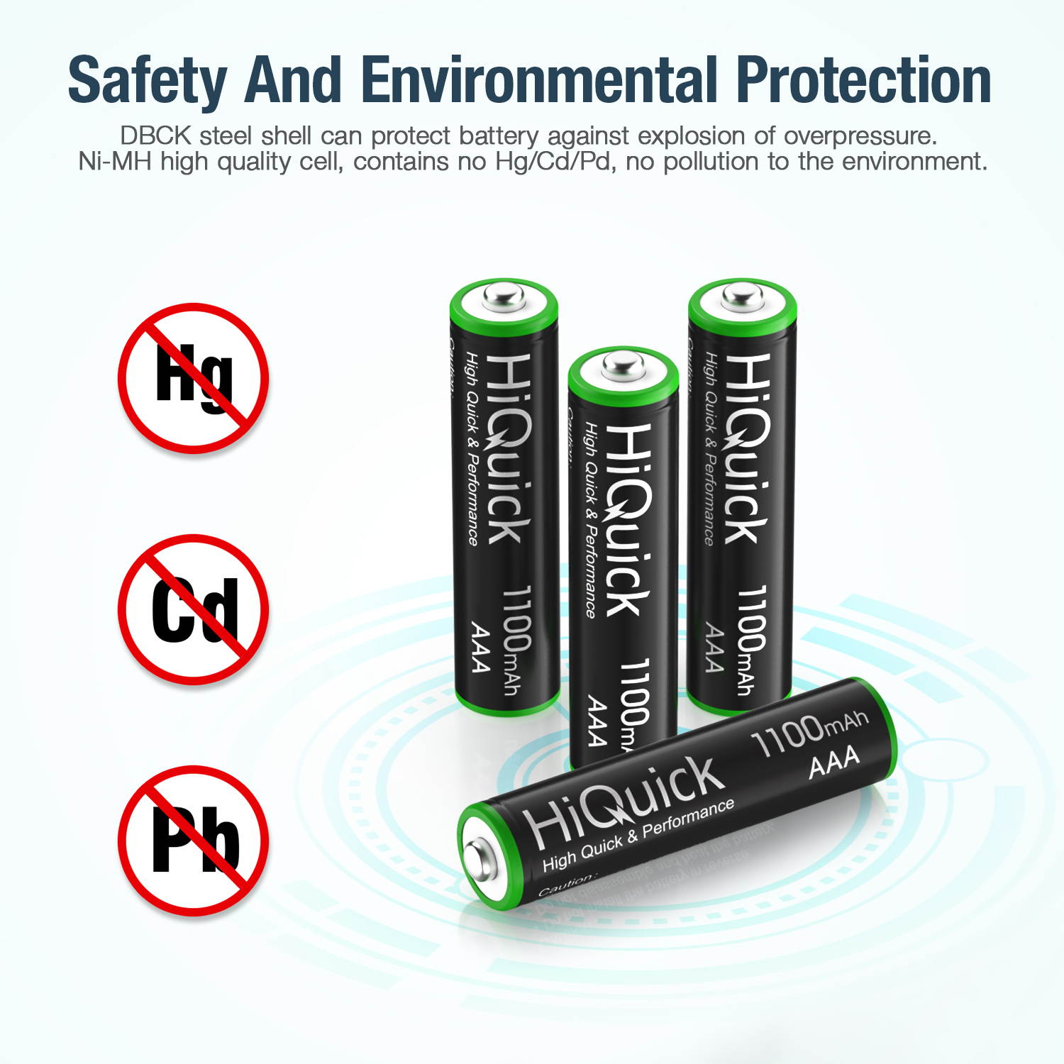 HiQuick 4 Pack Rechargeable Batteries AAA 1100mAh High Capacity Performance 1.2V, Per-Charged Ni-MH AAA Battery