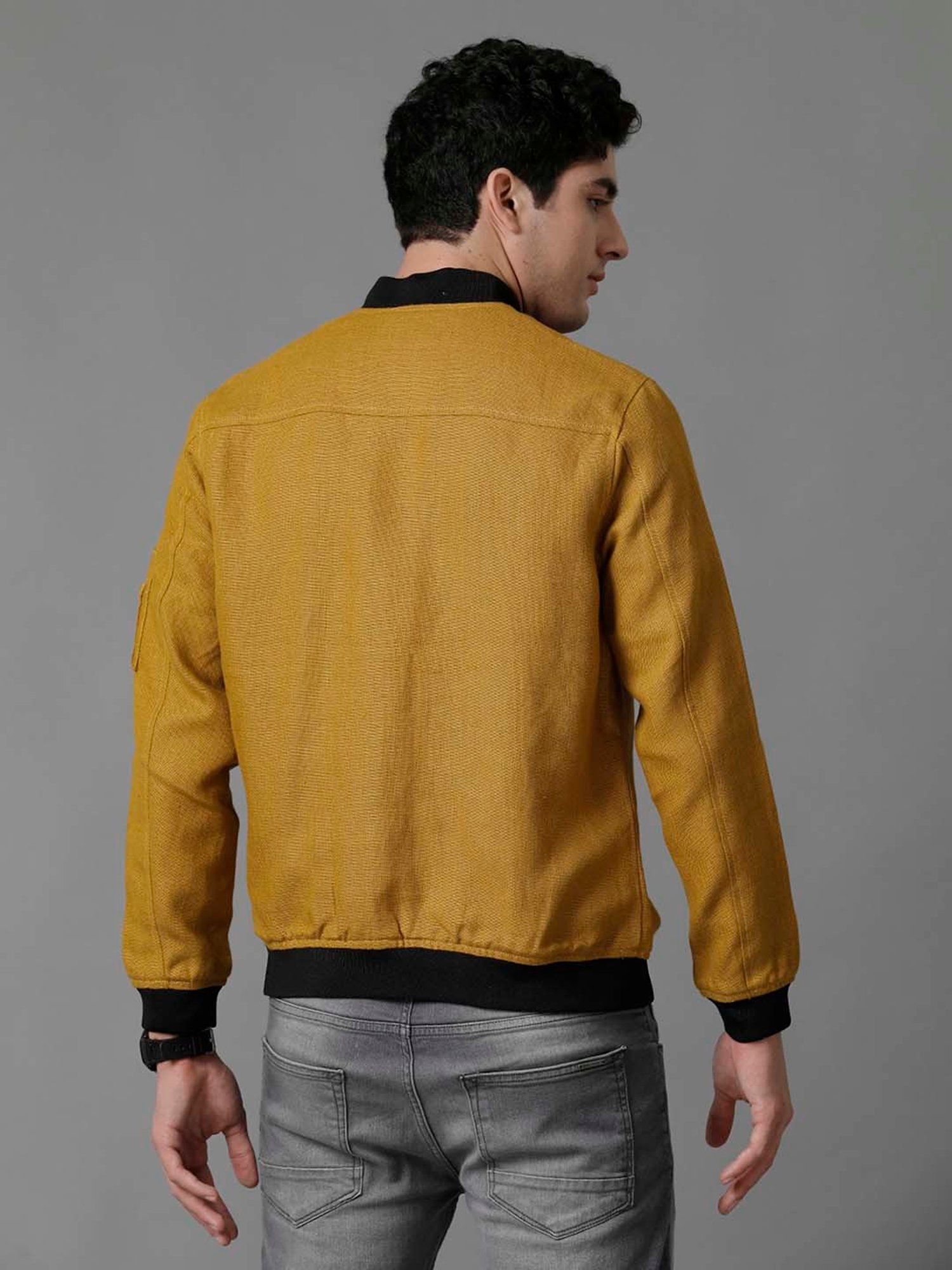 Linen Club Mustard Regular Fit Bomber Jacket
