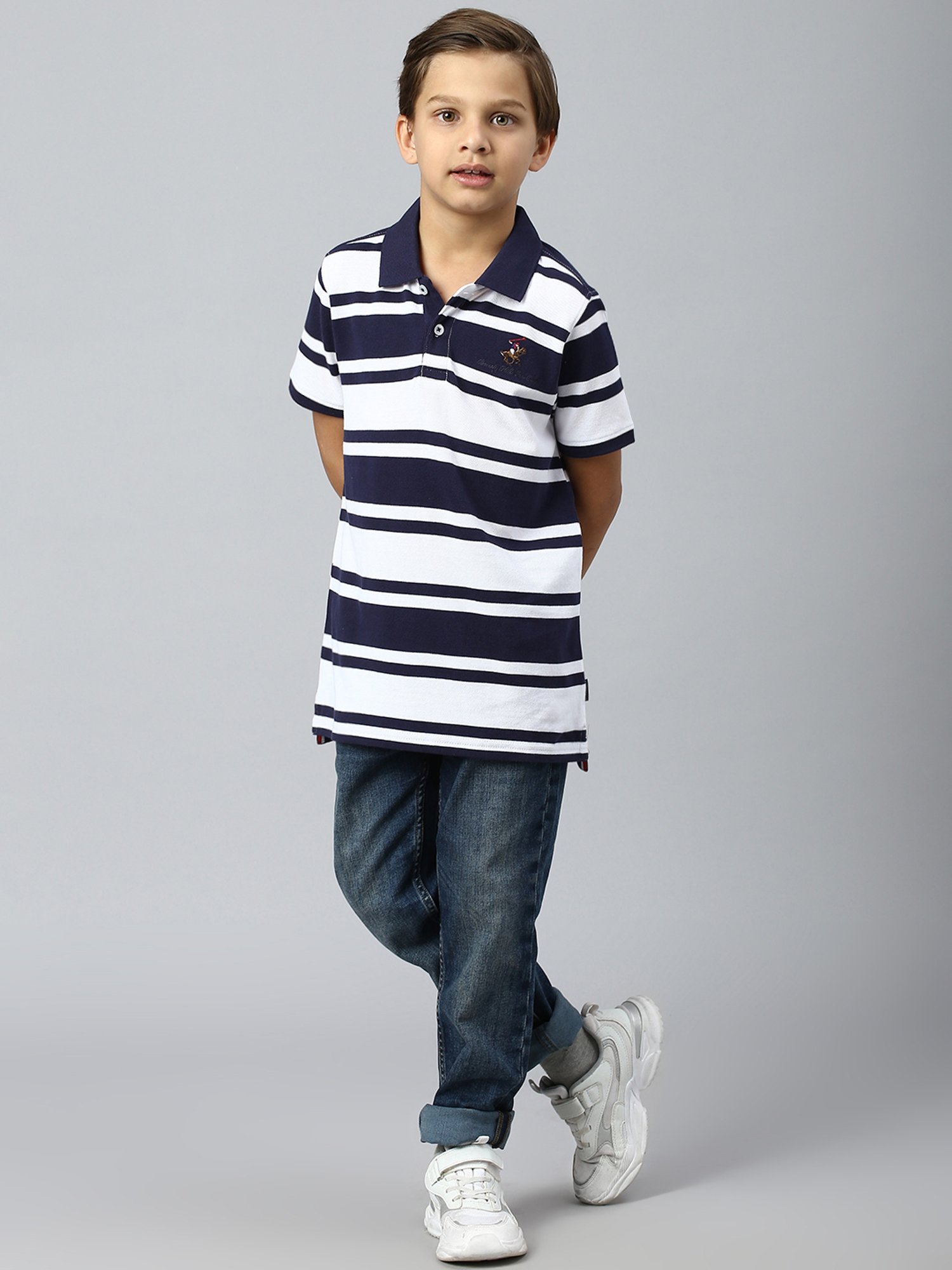 Beverly Hills Polo Club Kids Navy & White Striped Polo T-Shirt