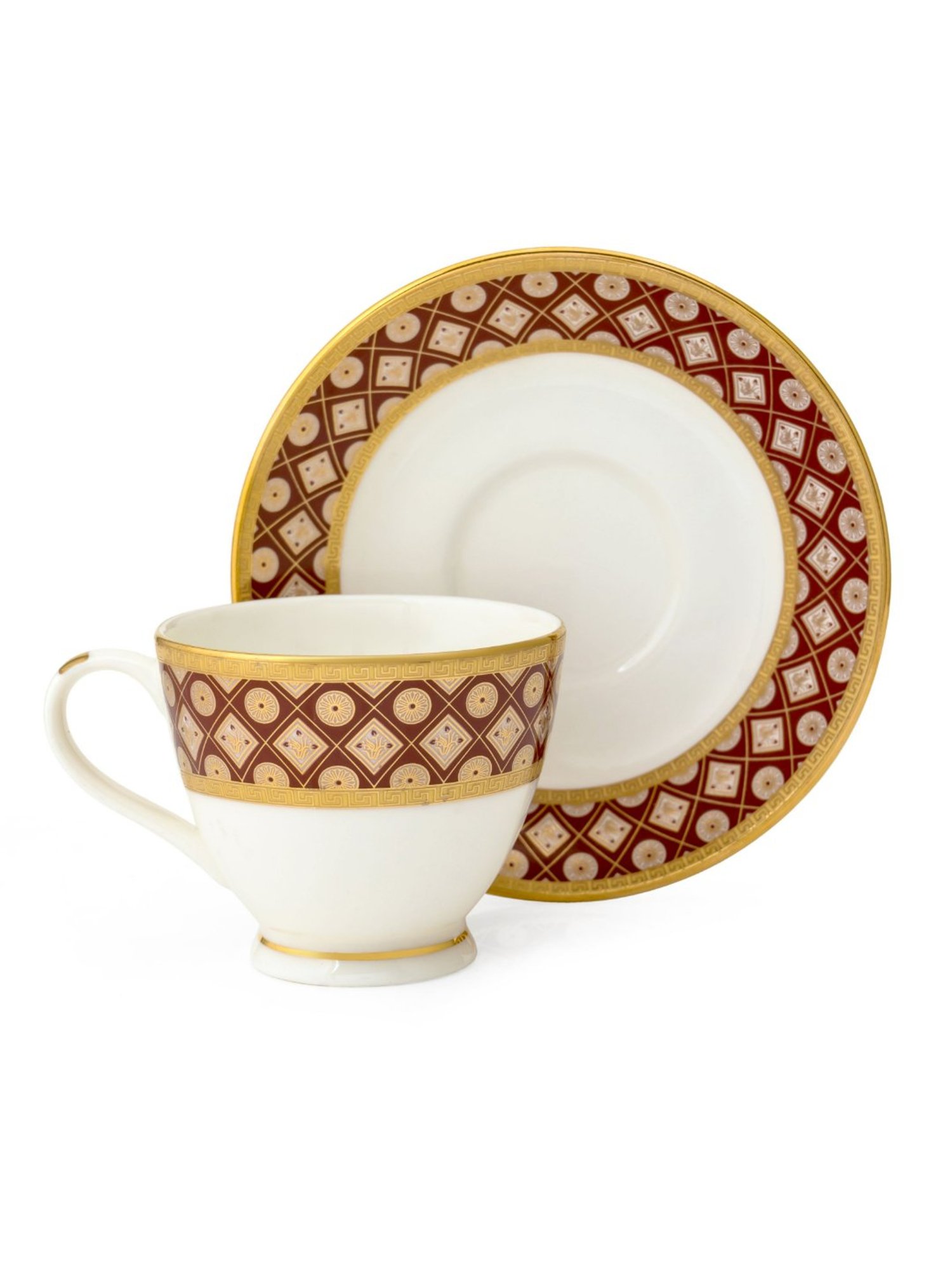 Clay Craft Red Colour Red Line Fine Ceramic Cup Saucer Set of 12 ( 6 Cups + 6 Saucers) - 180 ml each