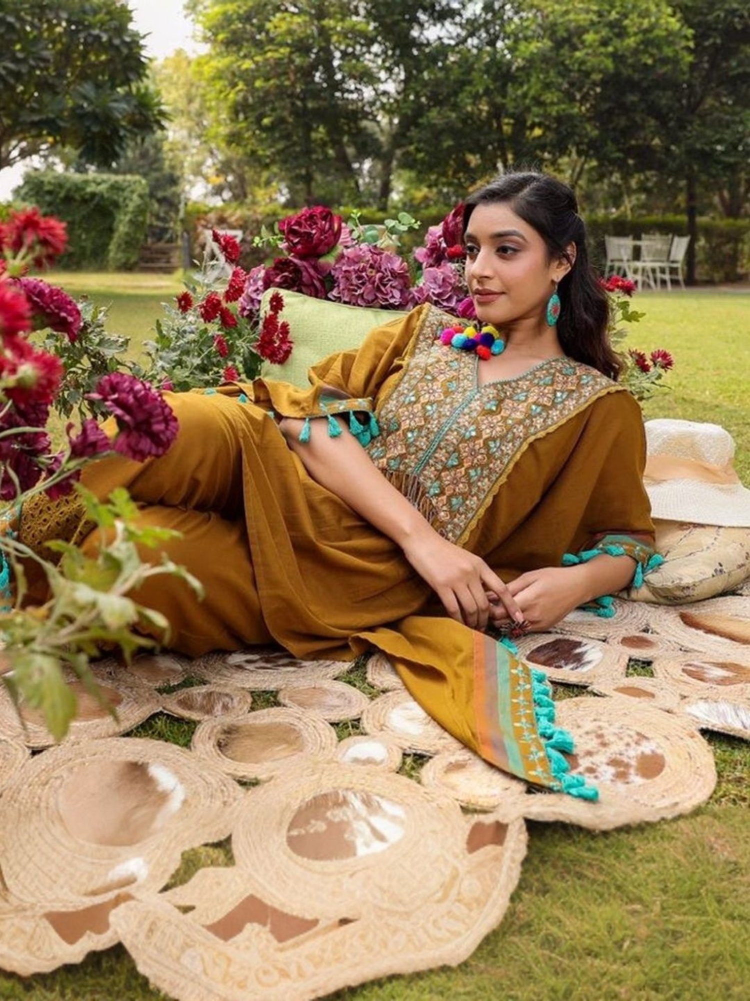 Autumnlane Beige Rupa Forest Tunic with Pant Co-Ord Set Comes With Matching Bag
