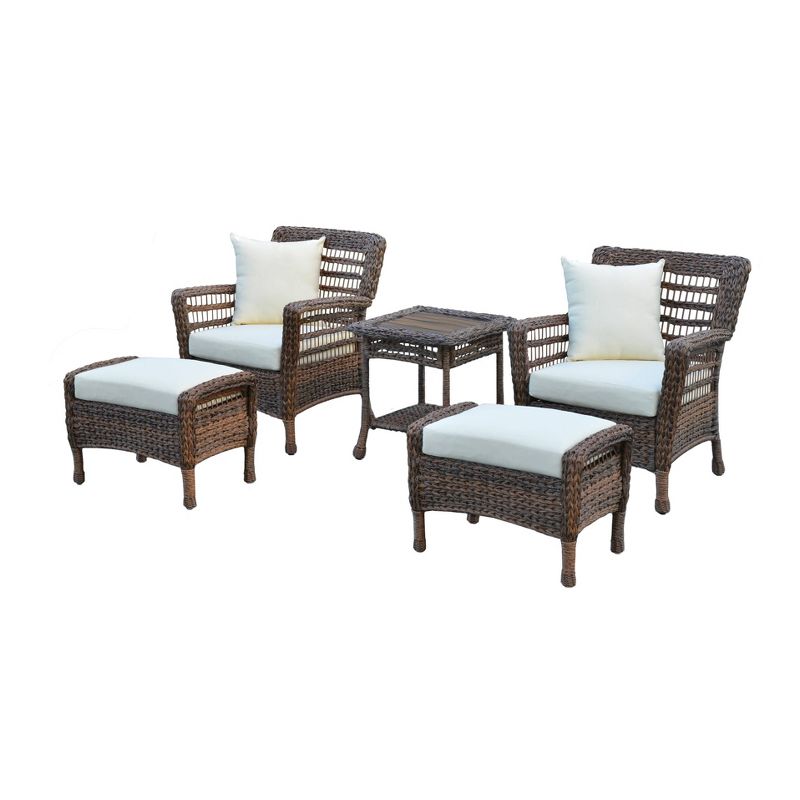 5pc Modern Concept Faux Sea Grass Resin Rattan Patio Set - Cream - W Unlimited