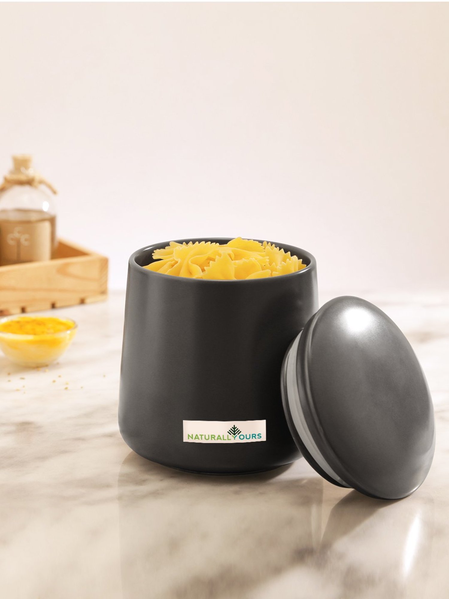 NATURALLYOURS Porcelain Black Matt Cool Storage Jars With Lid - 500 ml