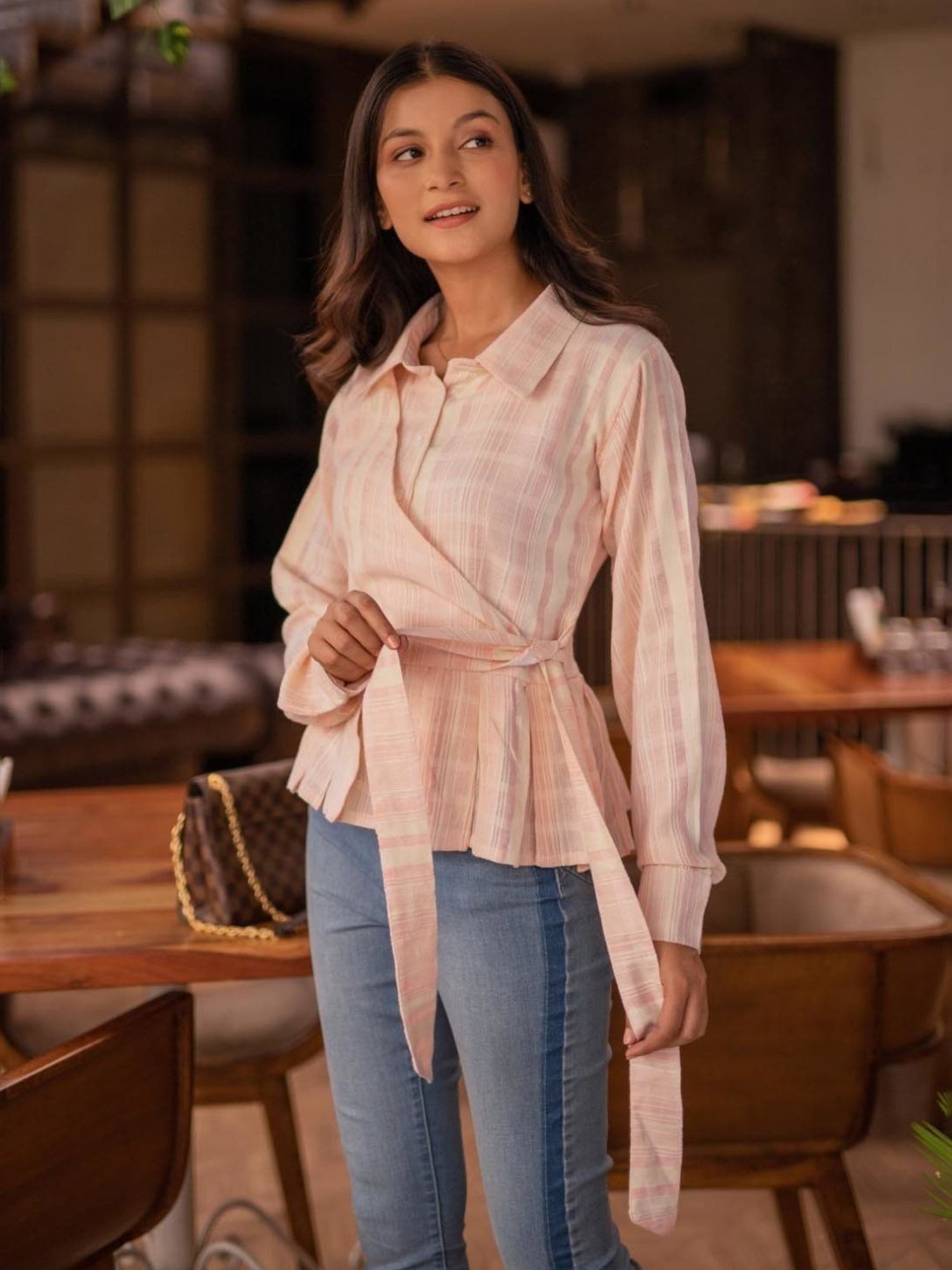 BInfinite Pink Button Front Knot Side Shirt